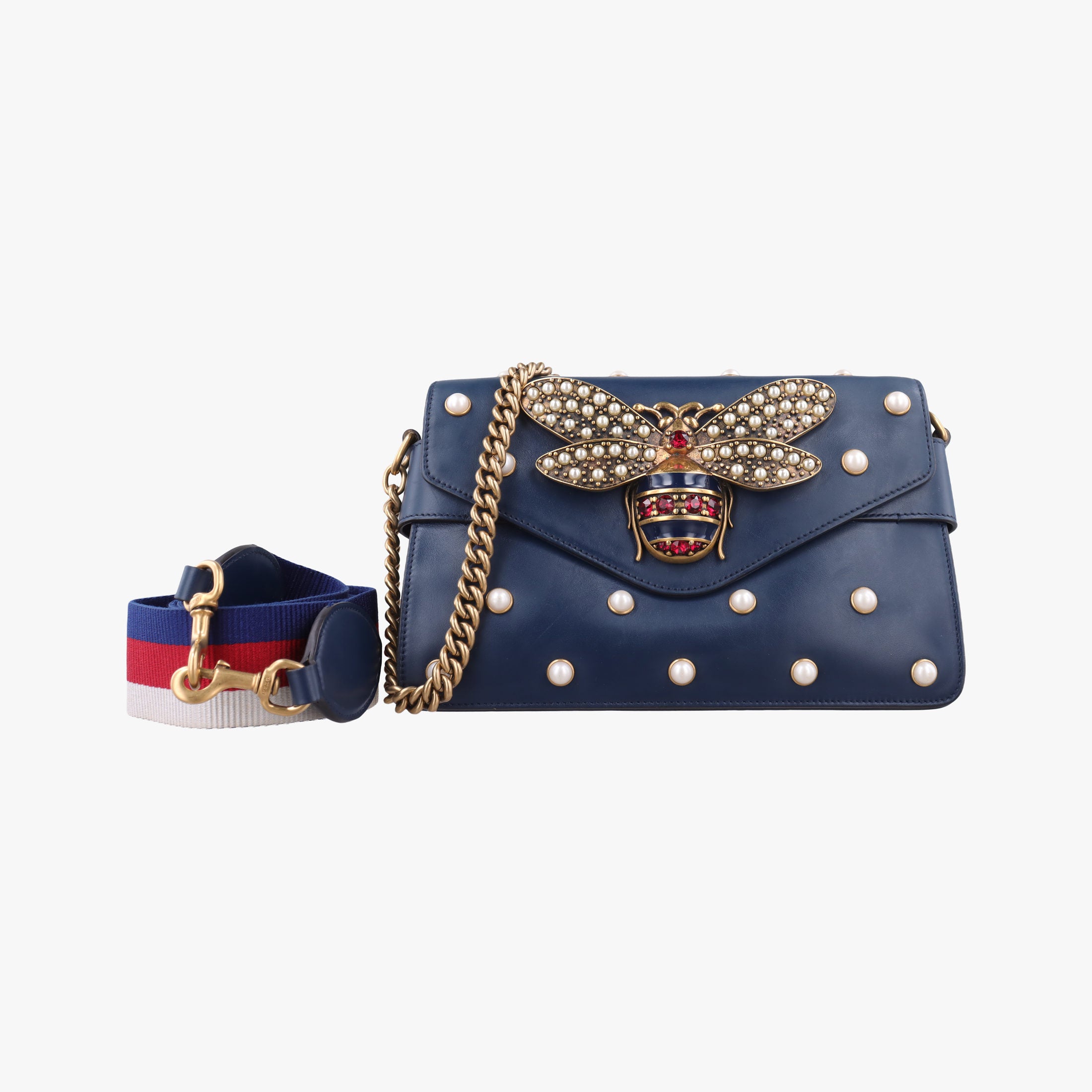 Pre-owned Gucci Queen Margaret Navy Leather 453778 shoulderbag | stylenewstar