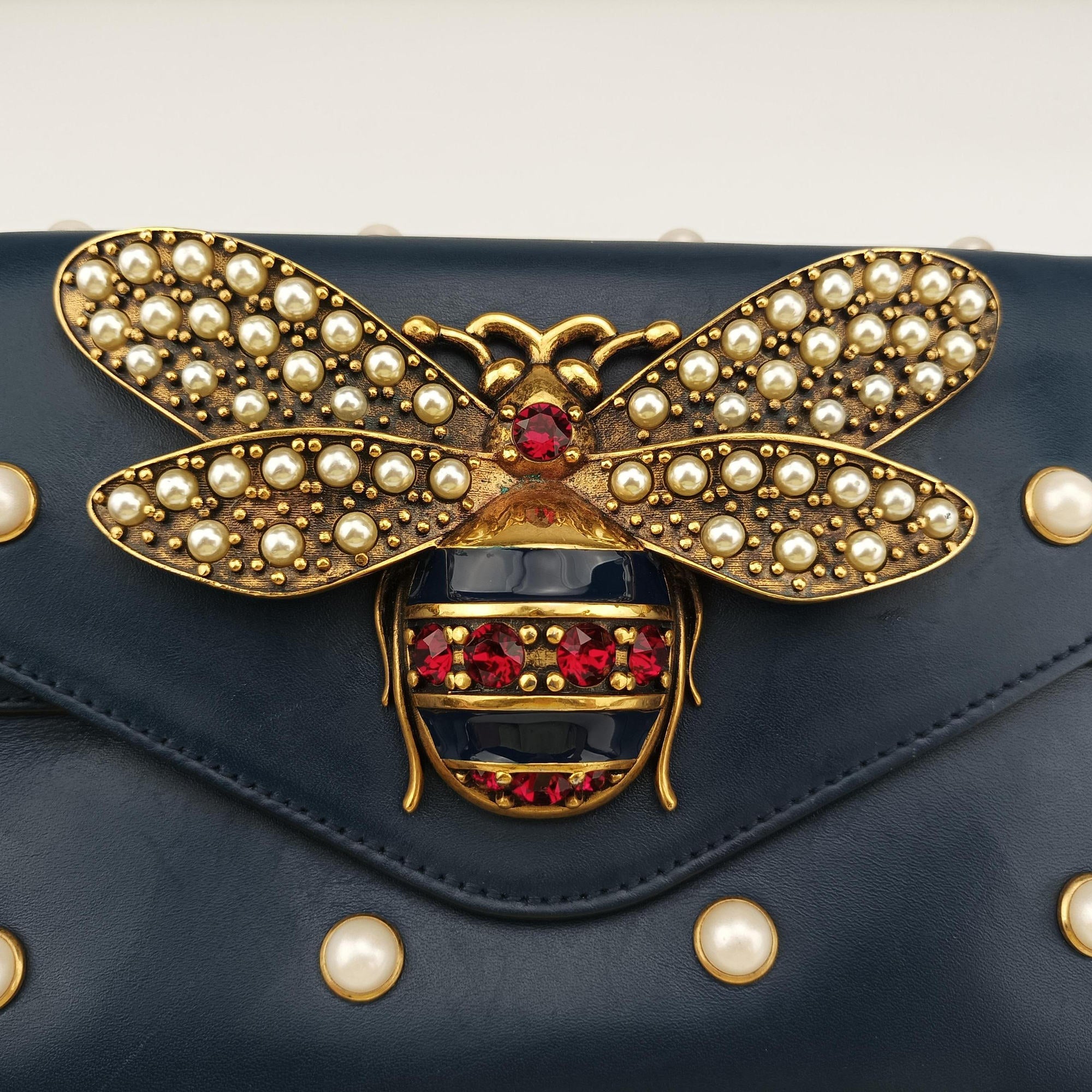 Pre-owned Gucci Queen Margaret Navy Leather 453778 shoulderbag | stylenewstar