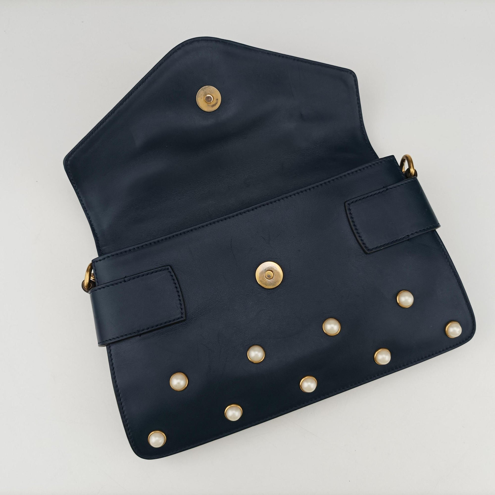Pre-owned Gucci Queen Margaret Navy Leather 453778 shoulderbag | stylenewstar