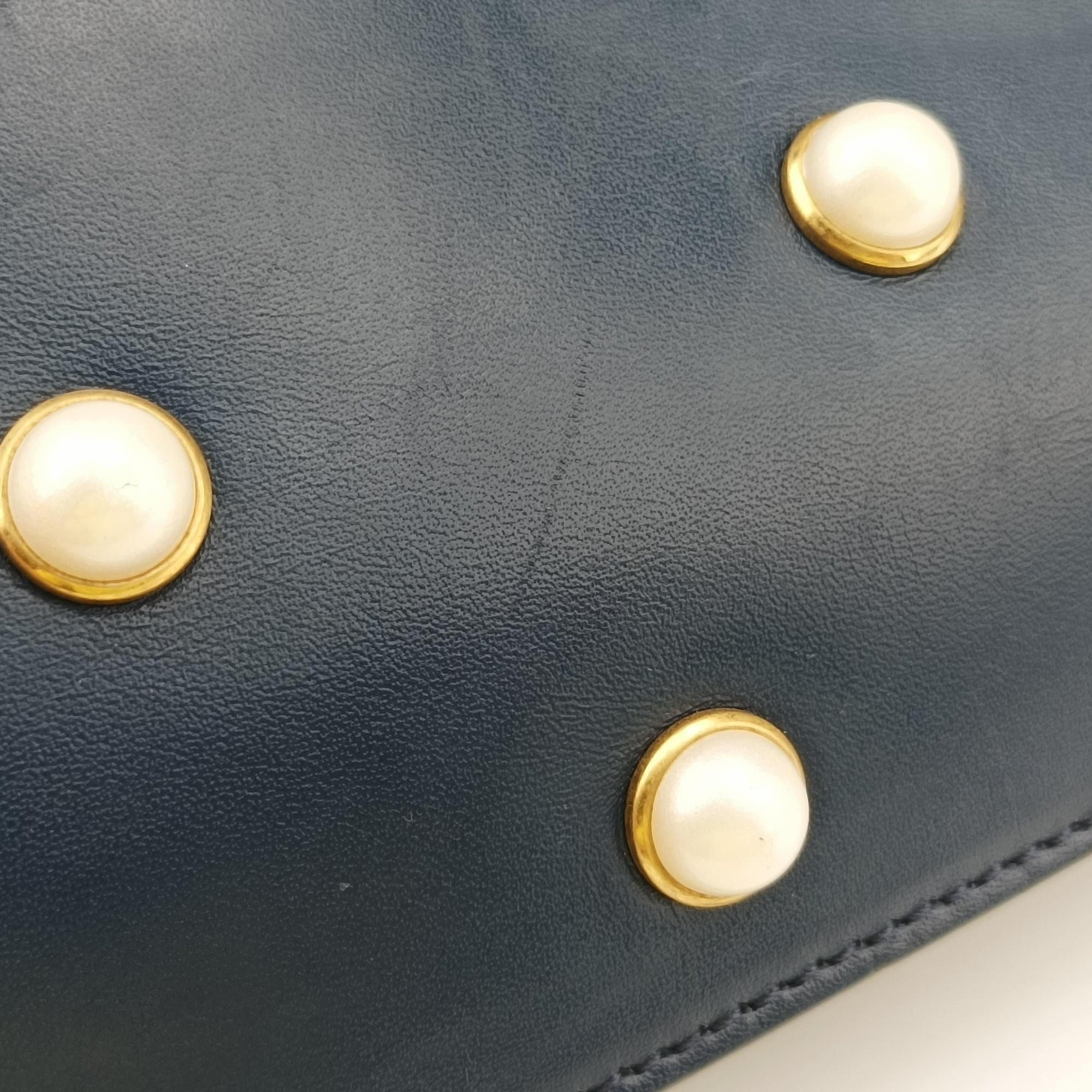 Pre-owned Gucci Queen Margaret Navy Leather 453778 shoulderbag | stylenewstar