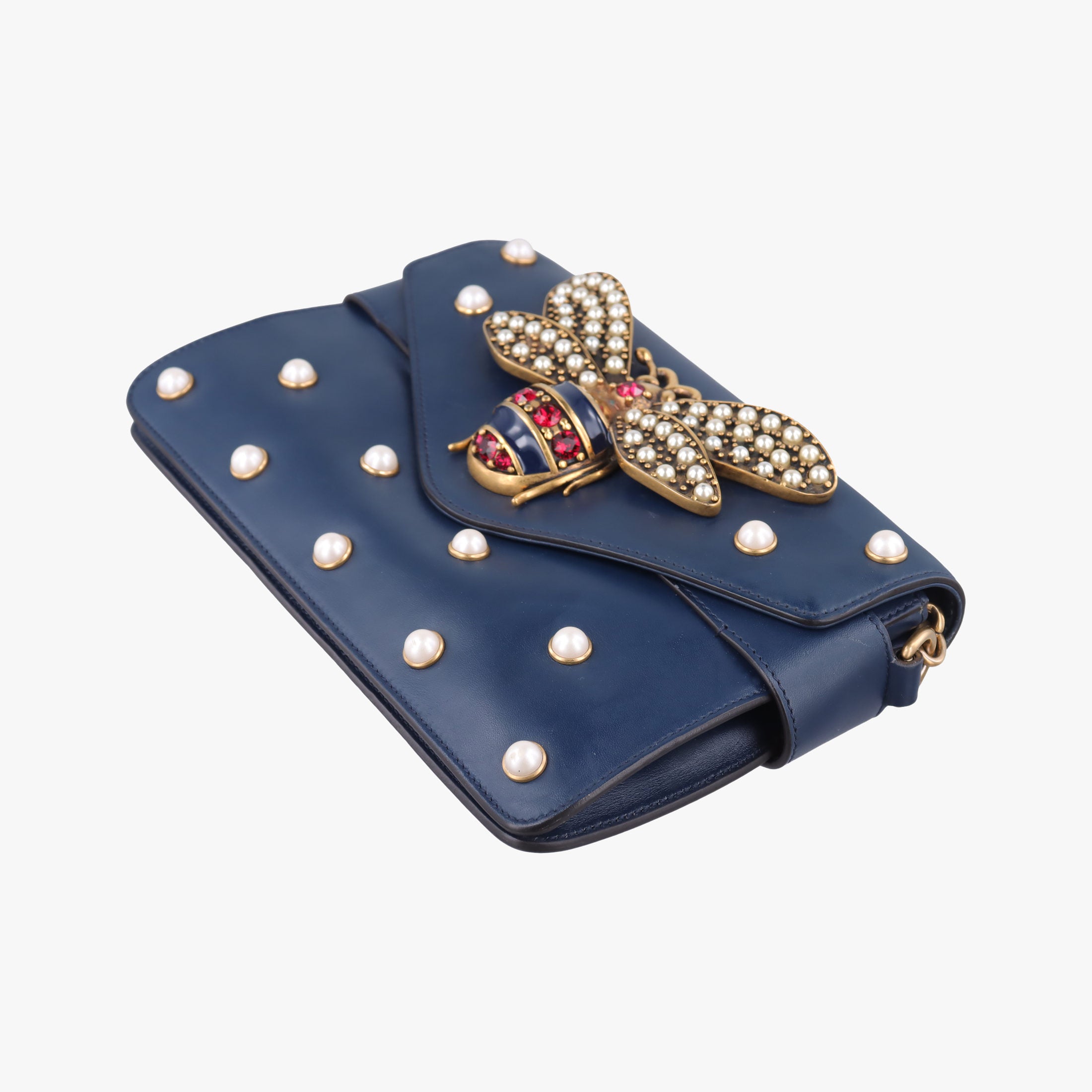 Pre-owned Gucci Queen Margaret Navy Leather 453778 shoulderbag | stylenewstar