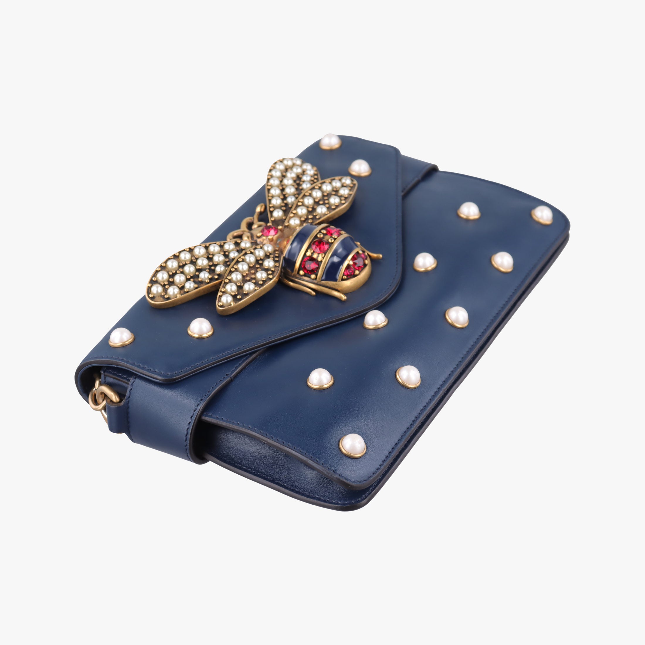 Pre-owned Gucci Queen Margaret Navy Leather 453778 shoulderbag | stylenewstar