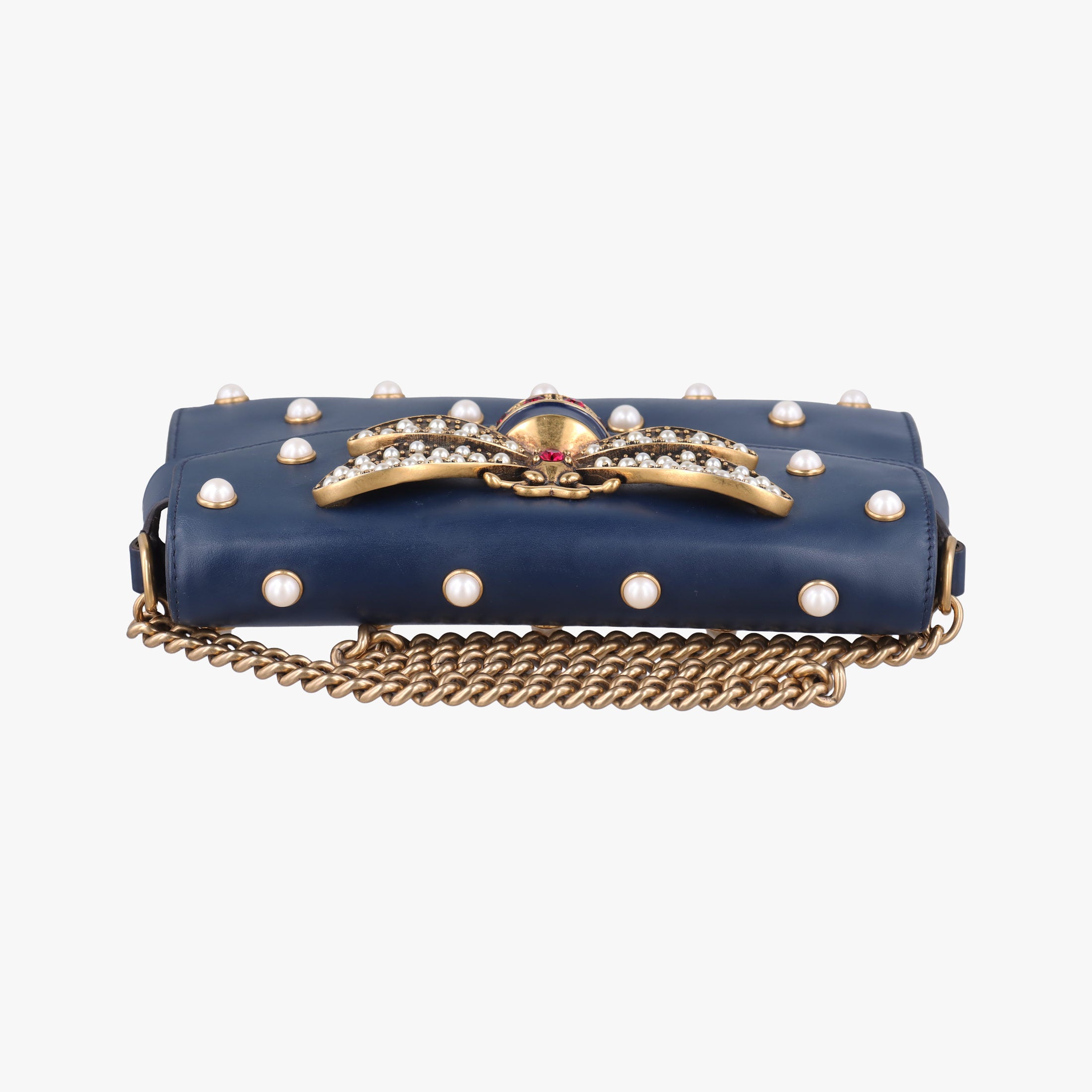 Pre-owned Gucci Queen Margaret Navy Leather 453778 shoulderbag | stylenewstar