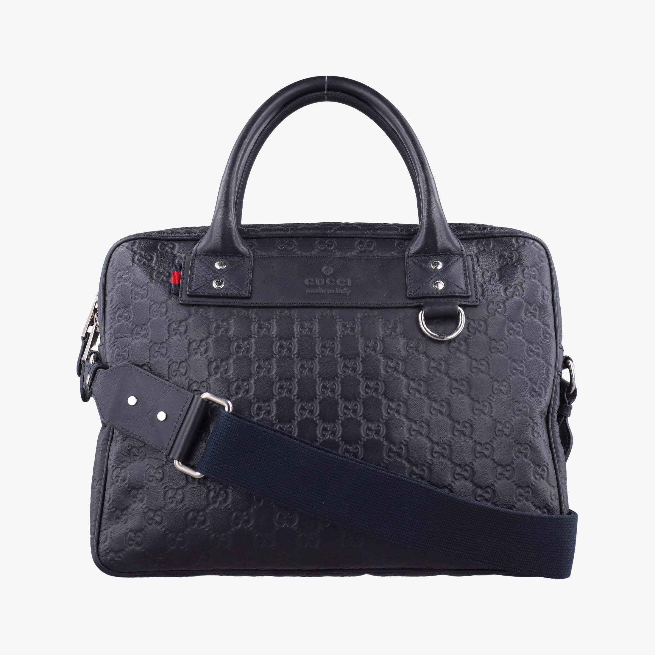 Pre-owned Gucci Guccissima Briefcase Business Black Leather 328937 shoulderbag | stylenewstar