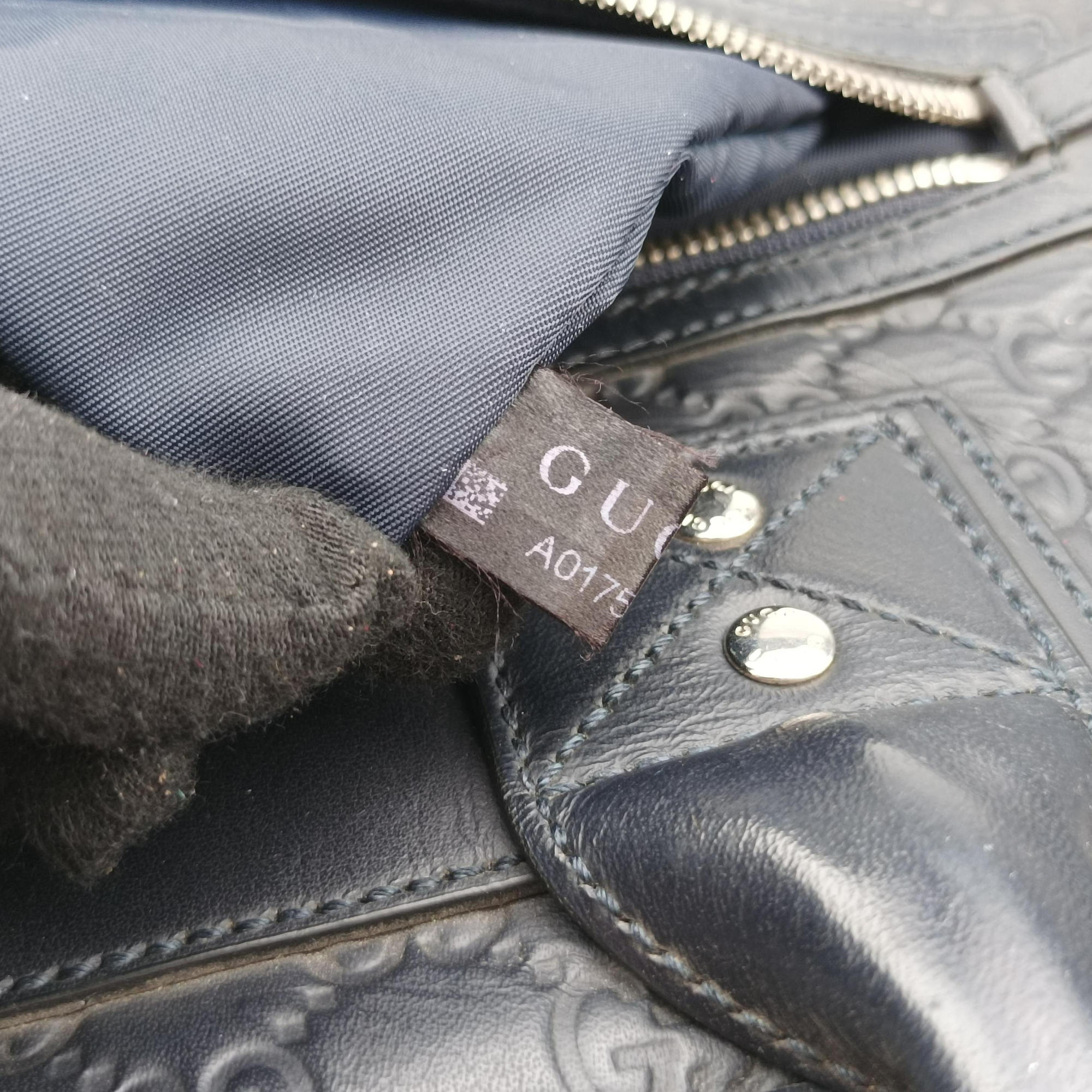 Pre-owned Gucci Guccissima Briefcase Business Black Leather 328937 shoulderbag | stylenewstar