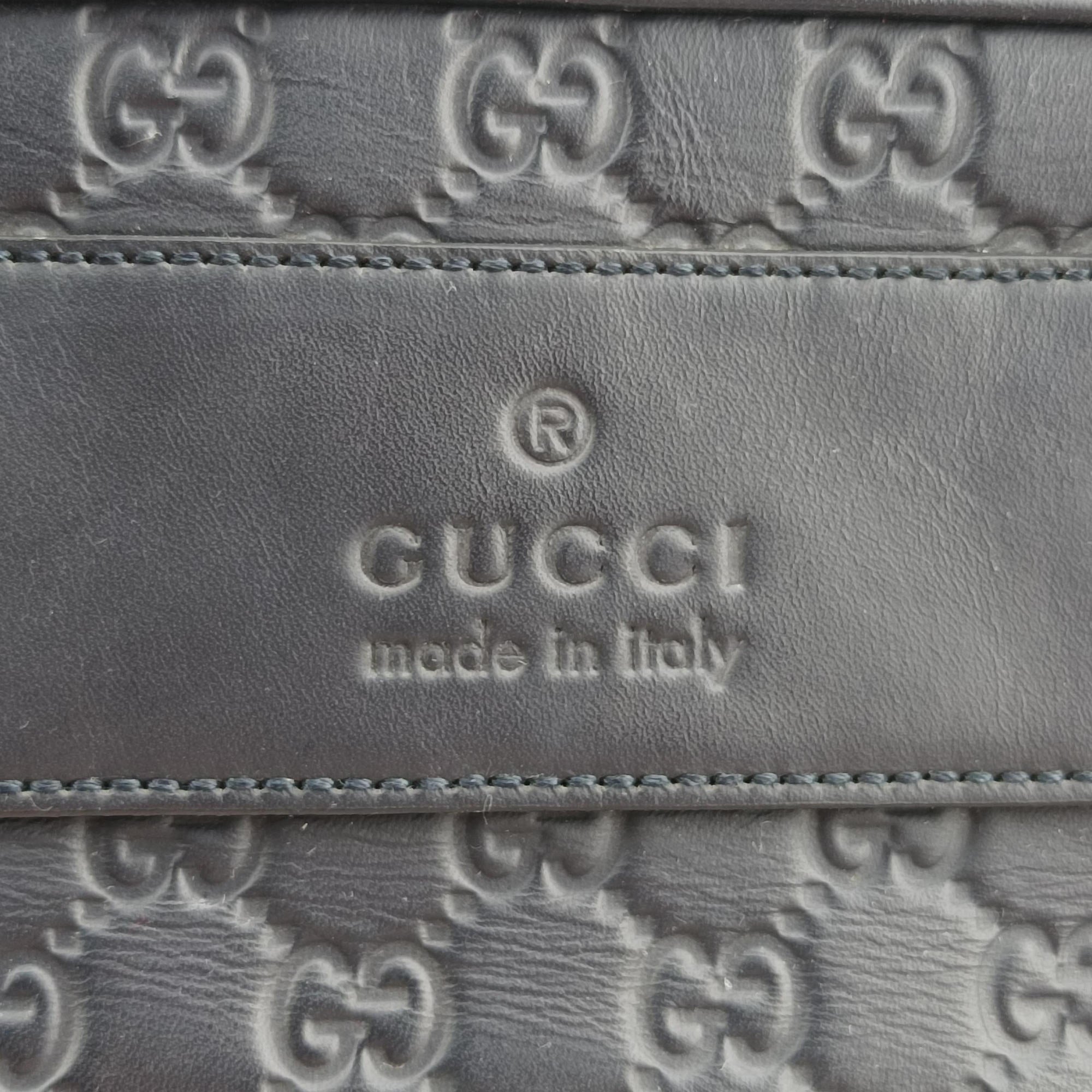 Pre-owned Gucci Guccissima Briefcase Business Black Leather 328937 shoulderbag | stylenewstar