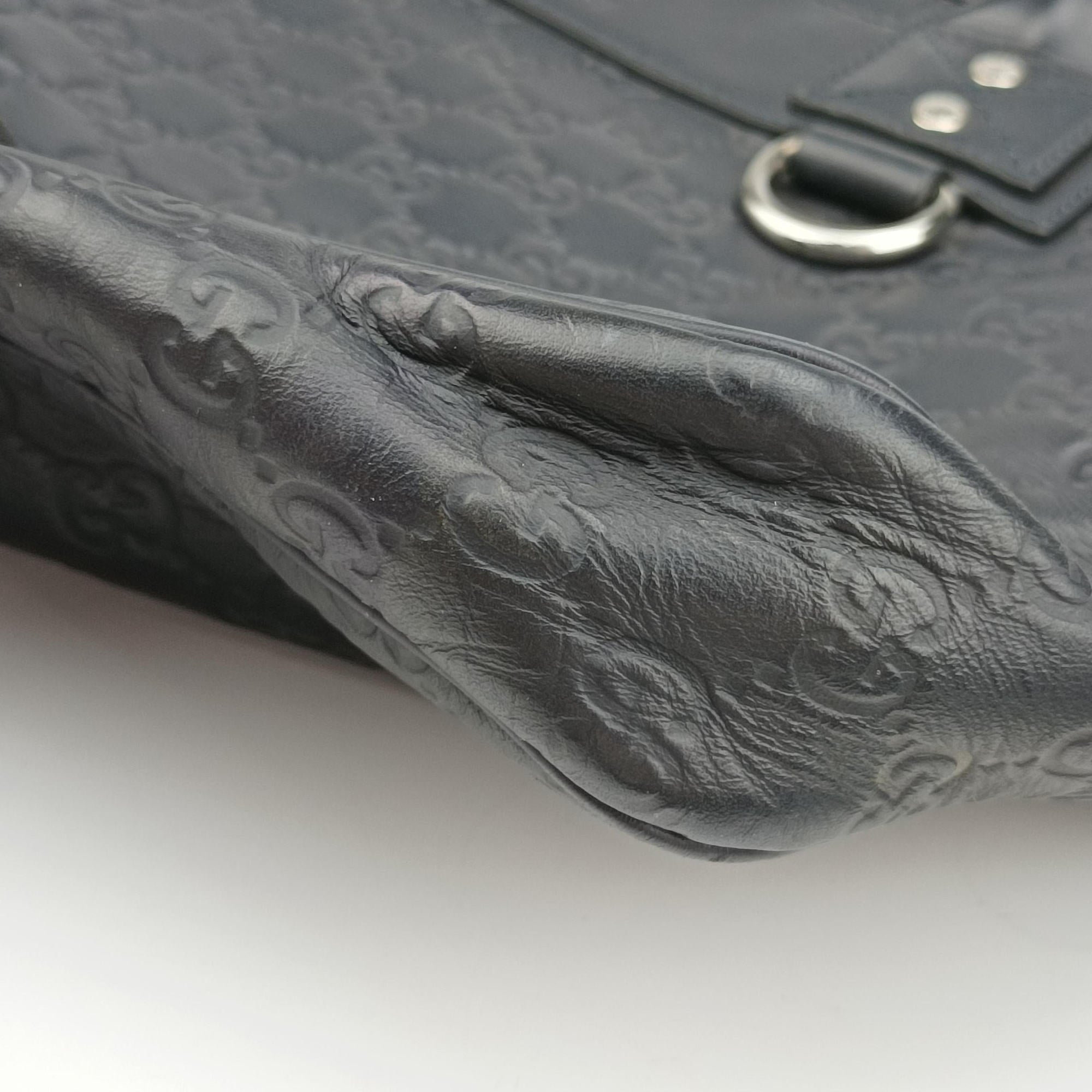Pre-owned Gucci Guccissima Briefcase Business Black Leather 328937 shoulderbag | stylenewstar