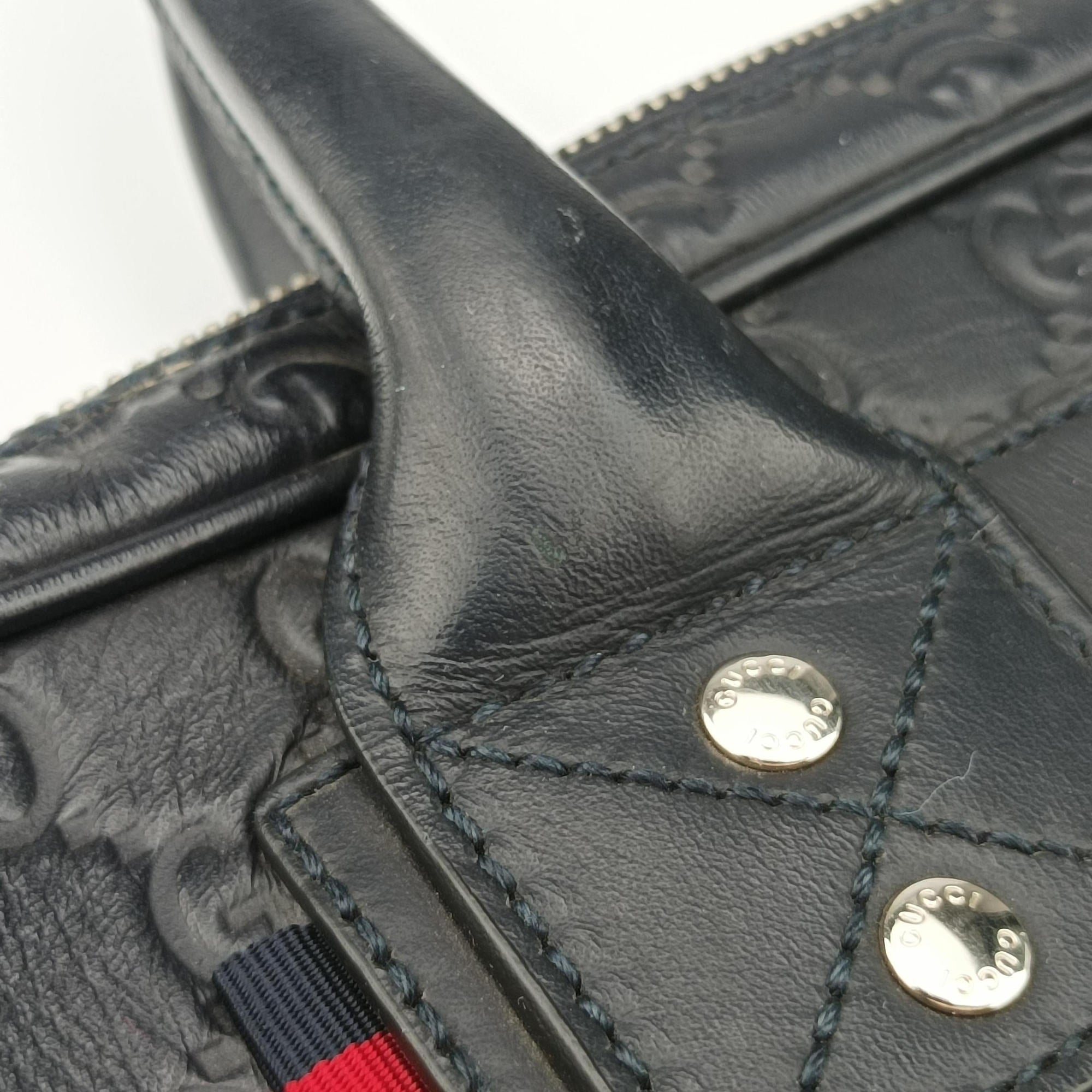 Pre-owned Gucci Guccissima Briefcase Business Black Leather 328937 shoulderbag | stylenewstar