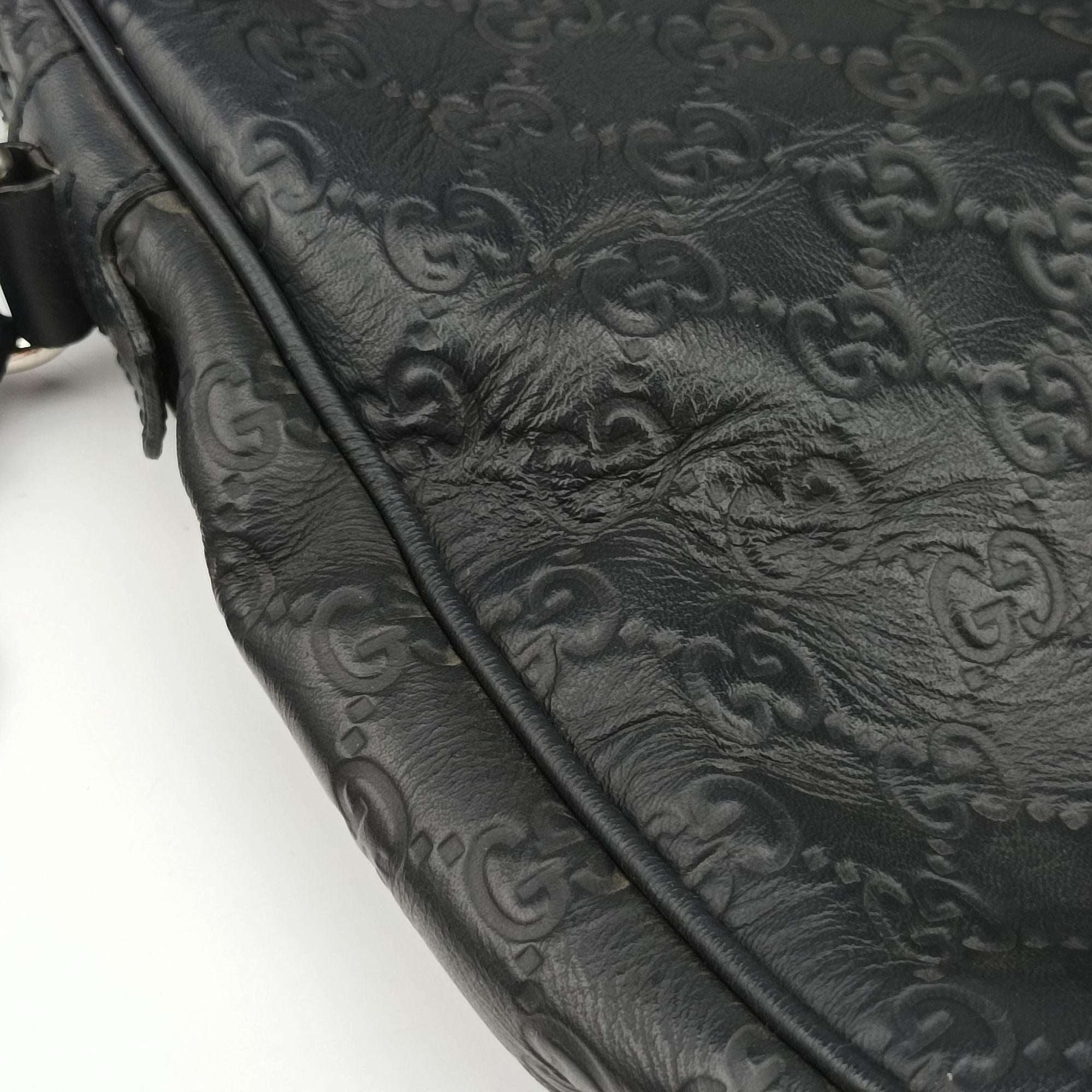 Pre-owned Gucci Guccissima Briefcase Business Black Leather 328937 shoulderbag | stylenewstar