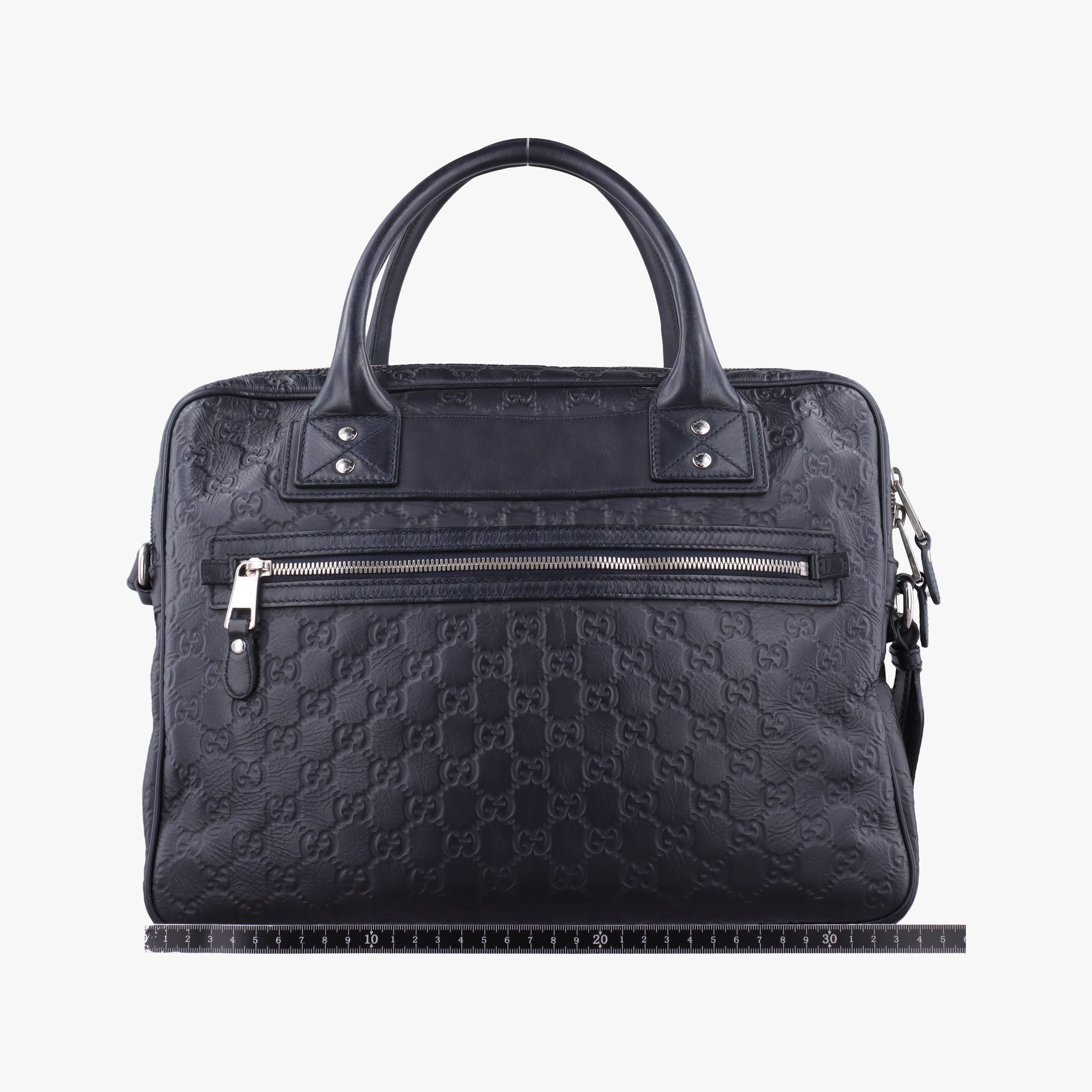 Pre-owned Gucci Guccissima Briefcase Business Black Leather 328937 shoulderbag | stylenewstar