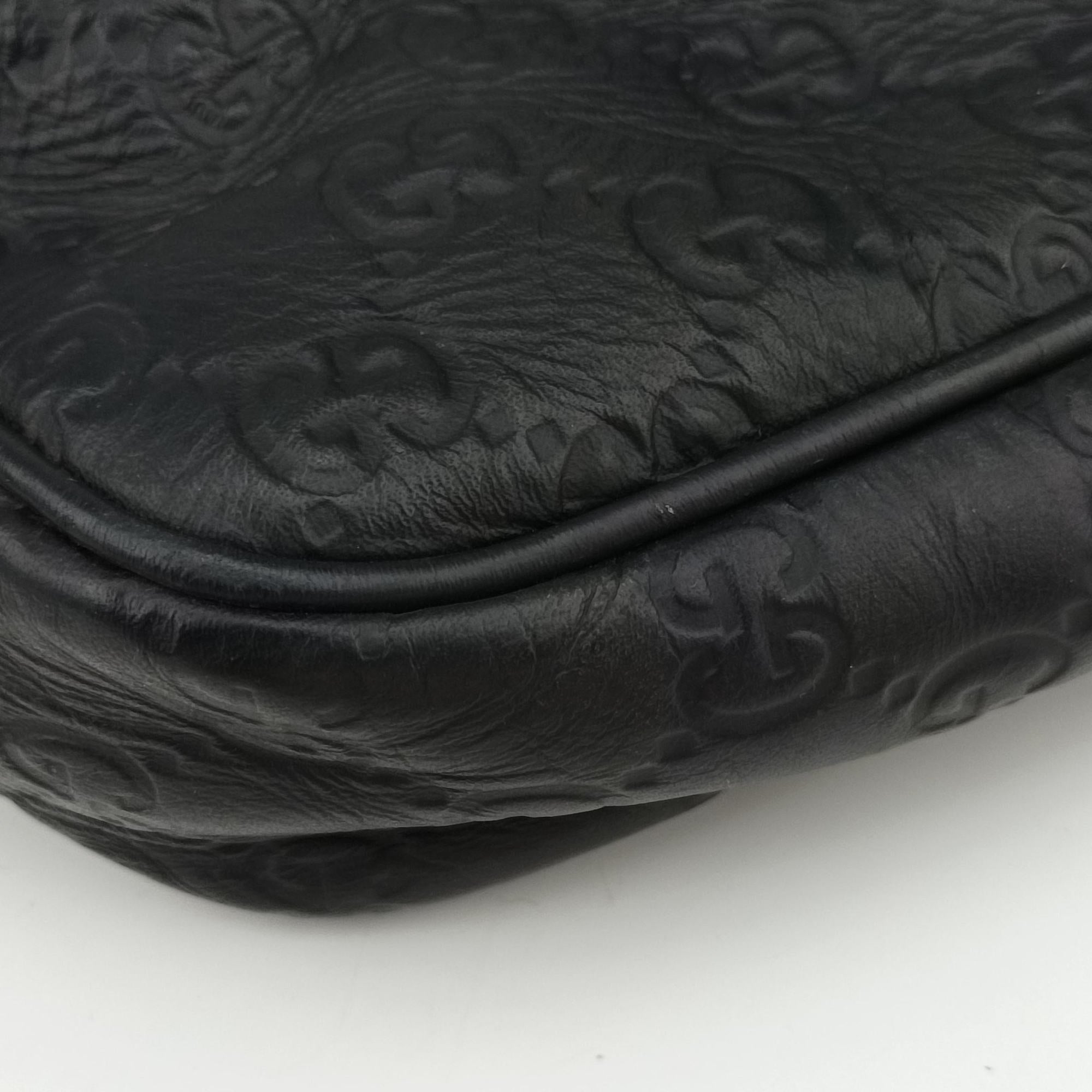 Pre-owned Gucci Guccissima Briefcase Business Black Leather 328937 shoulderbag | stylenewstar