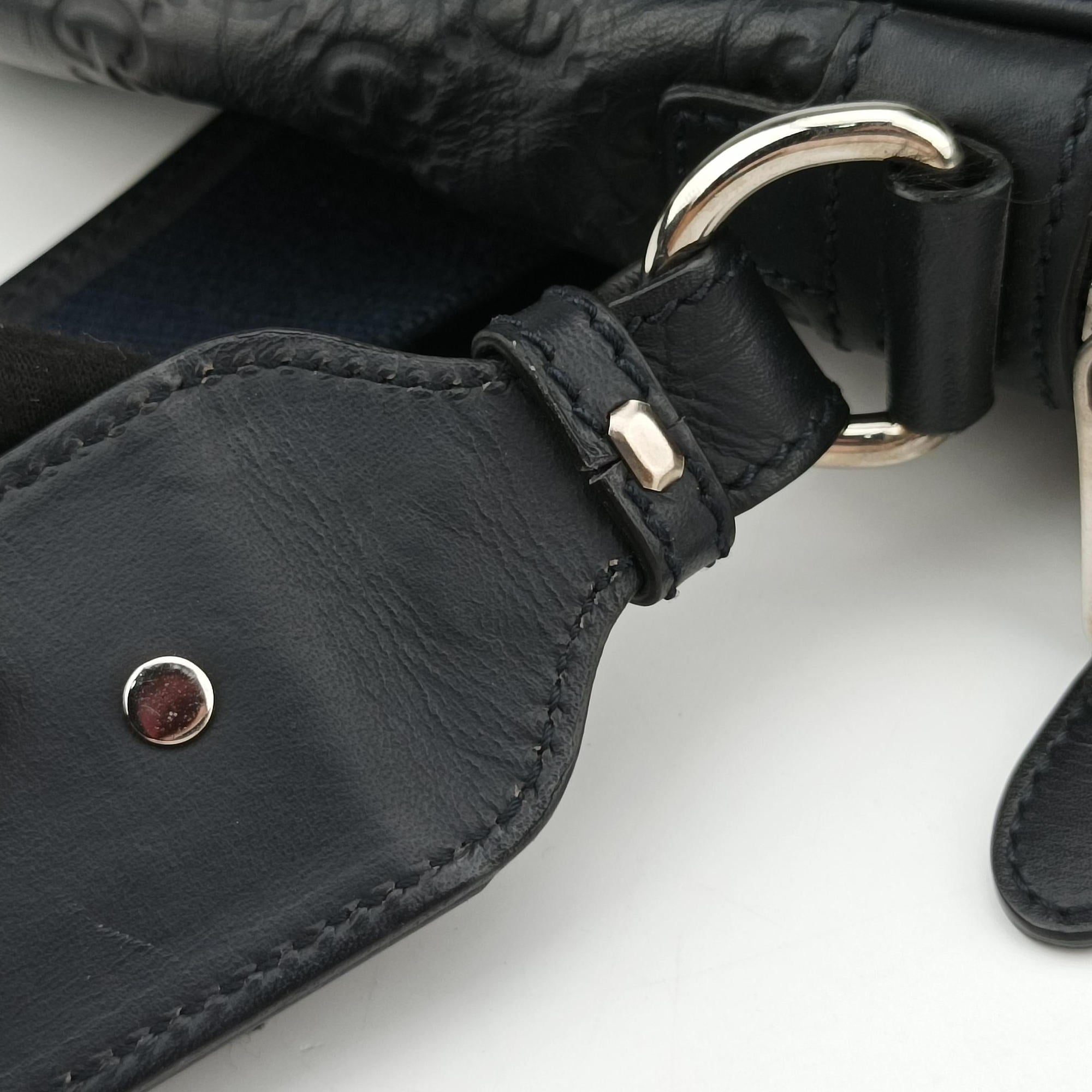 Pre-owned Gucci Guccissima Briefcase Business Black Leather 328937 shoulderbag | stylenewstar