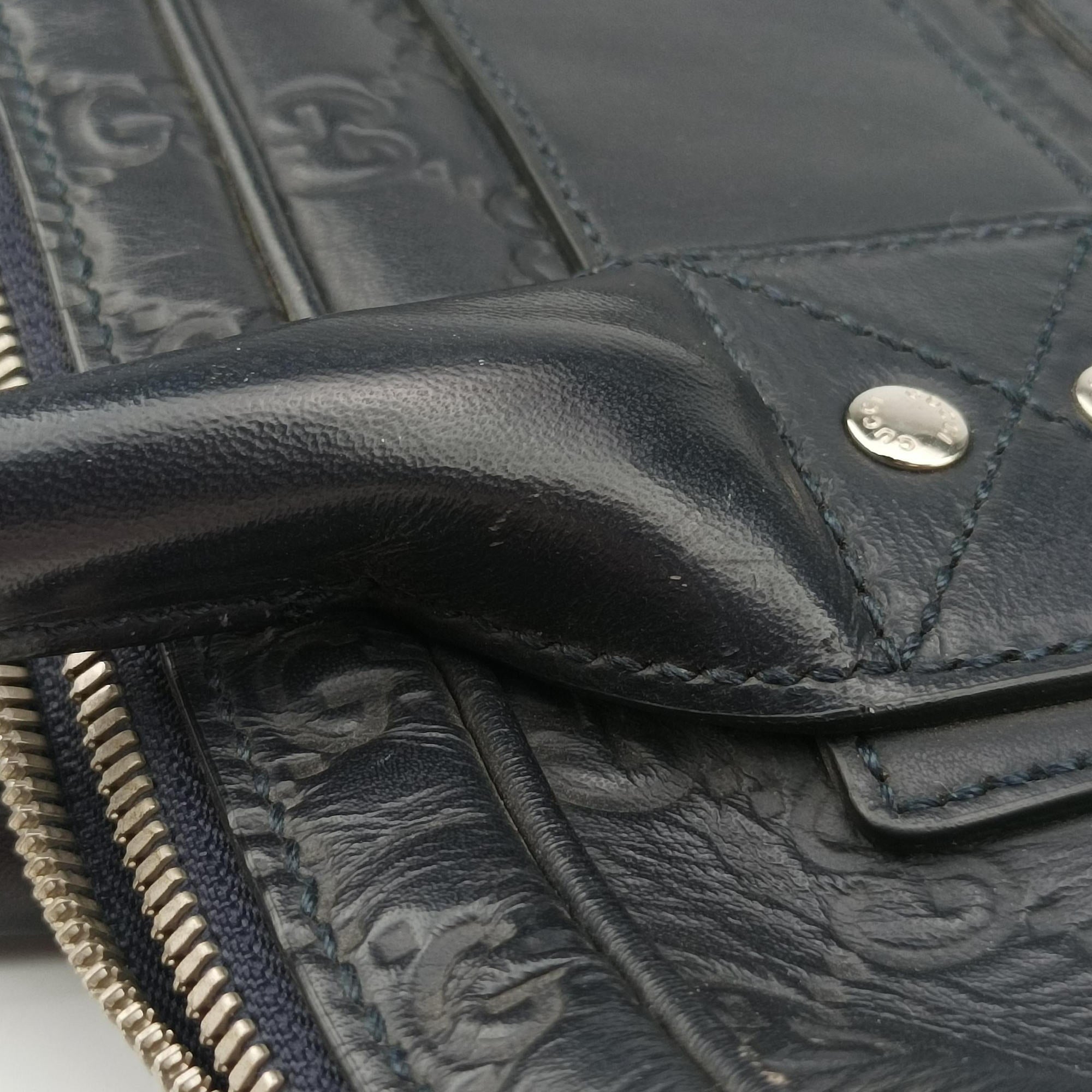 Pre-owned Gucci Guccissima Briefcase Business Black Leather 328937 shoulderbag | stylenewstar