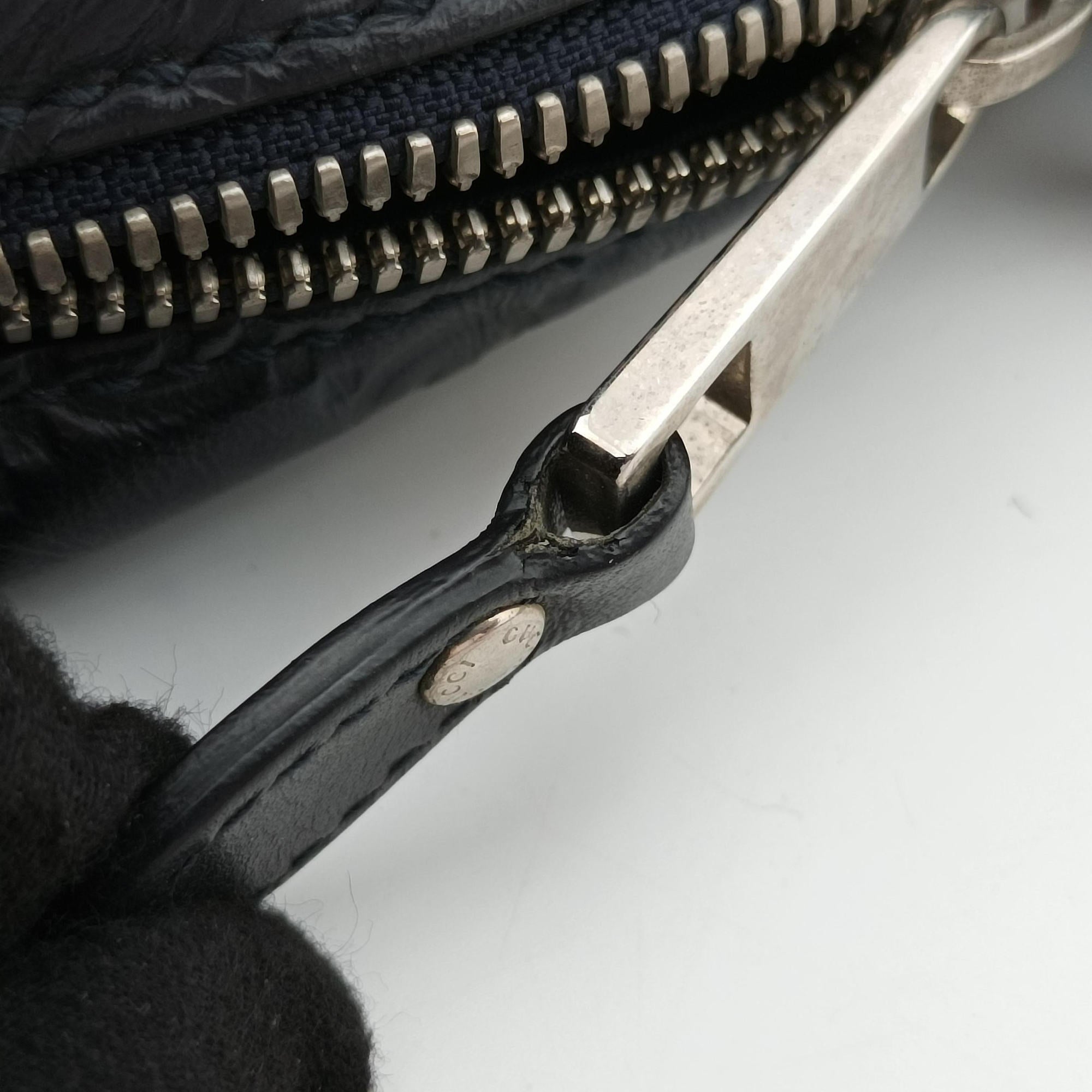Pre-owned Gucci Guccissima Briefcase Business Black Leather 328937 shoulderbag | stylenewstar