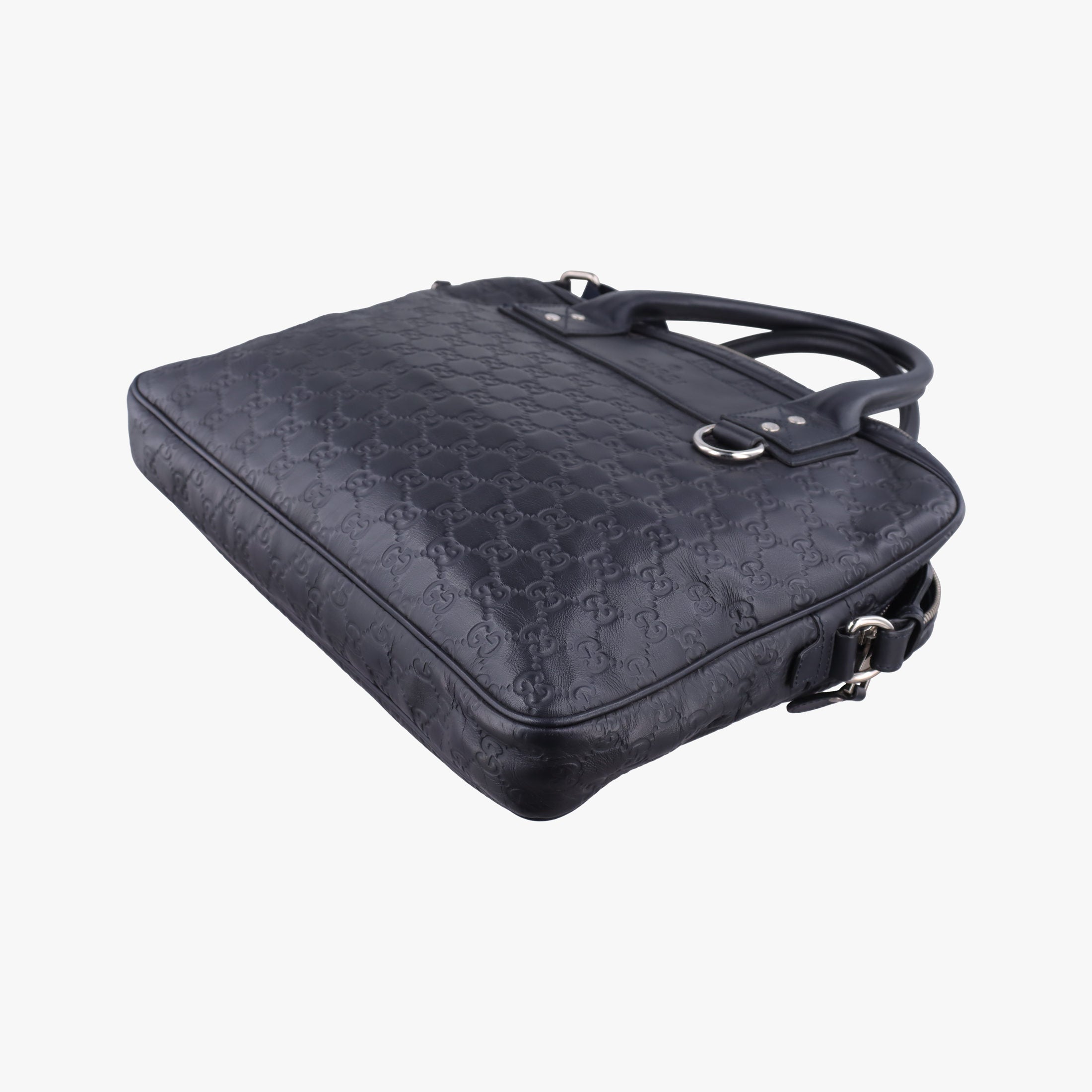 Pre-owned Gucci Guccissima Briefcase Business Black Leather 328937 shoulderbag | stylenewstar