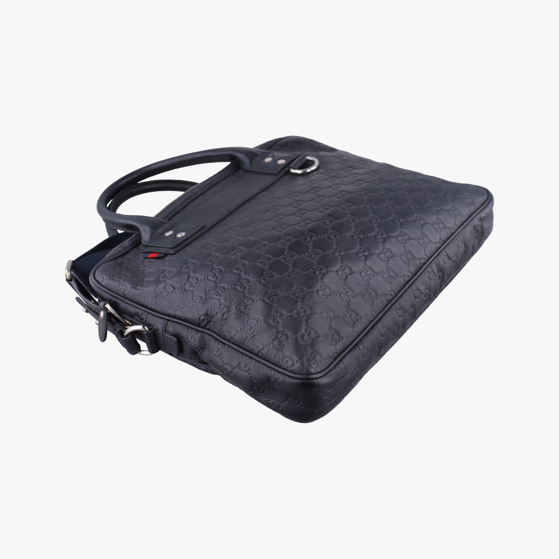 Pre-owned Gucci Guccissima Briefcase Business Black Leather 328937 shoulderbag | stylenewstar