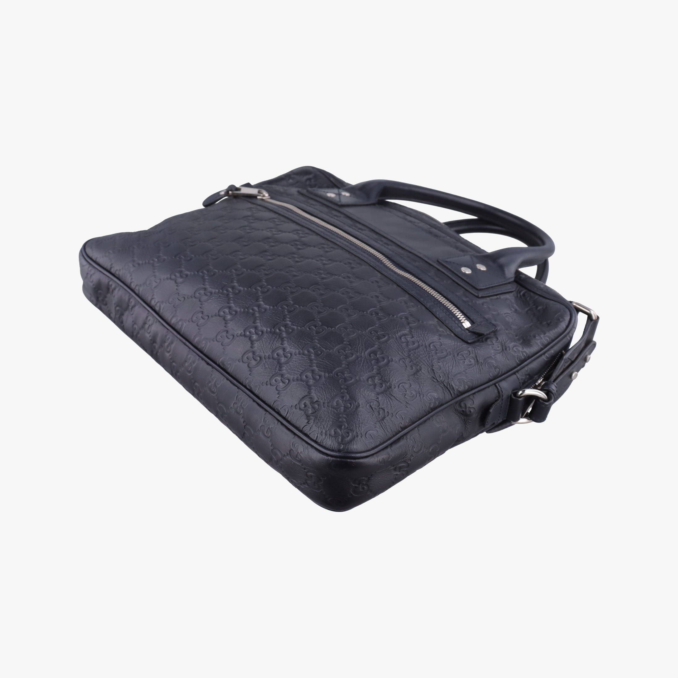 Pre-owned Gucci Guccissima Briefcase Business Black Leather 328937 shoulderbag | stylenewstar