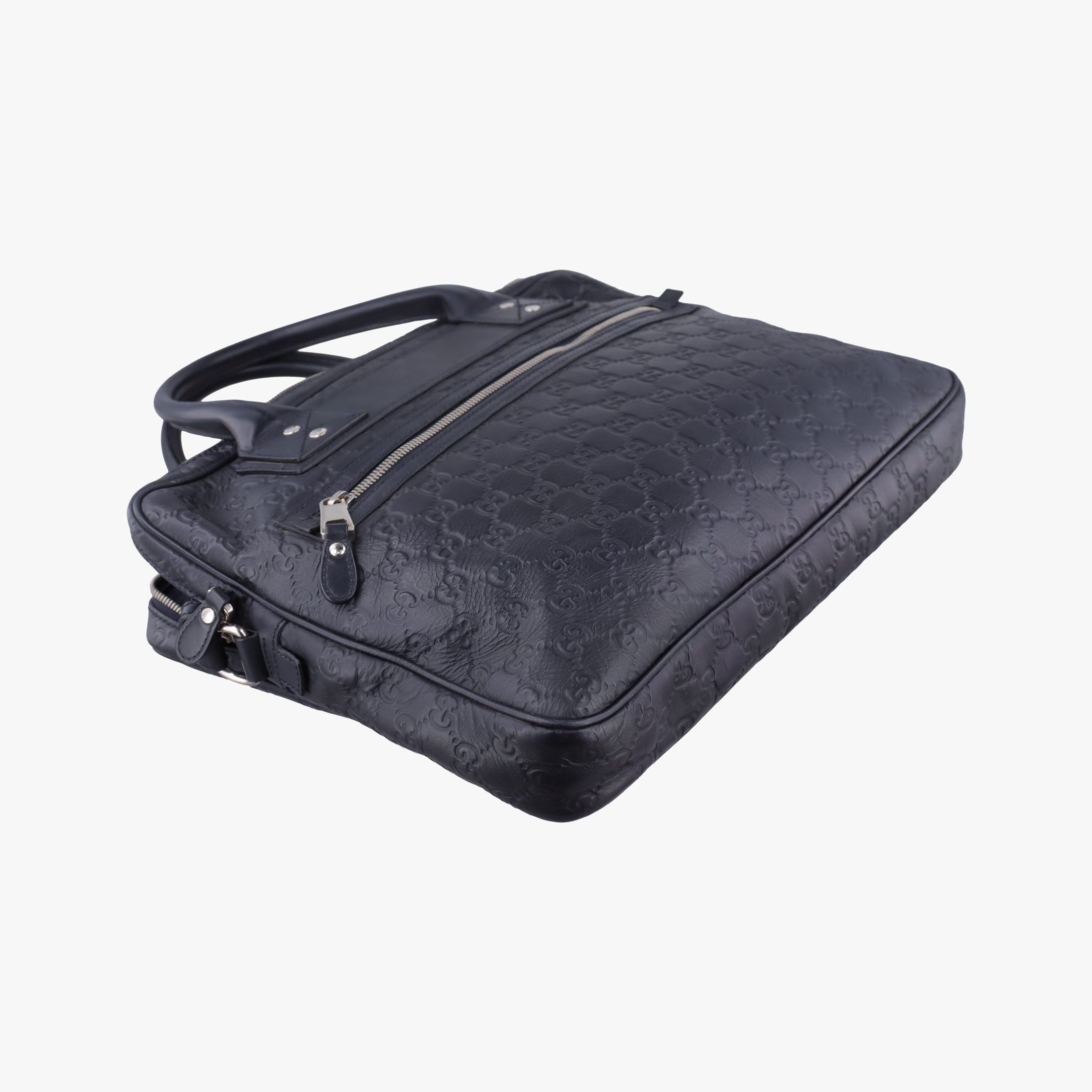 Pre-owned Gucci Guccissima Briefcase Business Black Leather 328937 shoulderbag | stylenewstar
