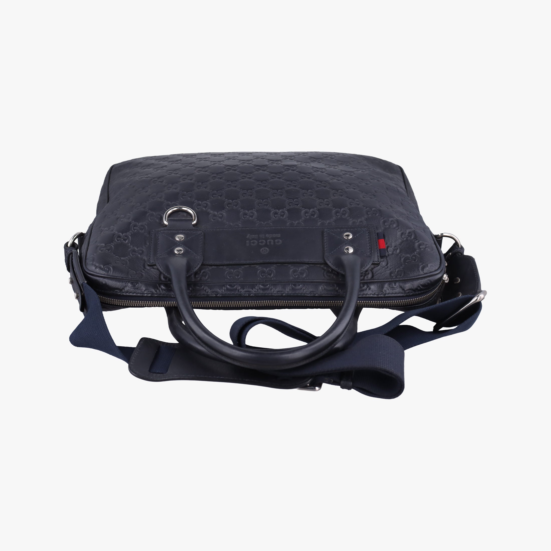 Pre-owned Gucci Guccissima Briefcase Business Black Leather 328937 shoulderbag | stylenewstar