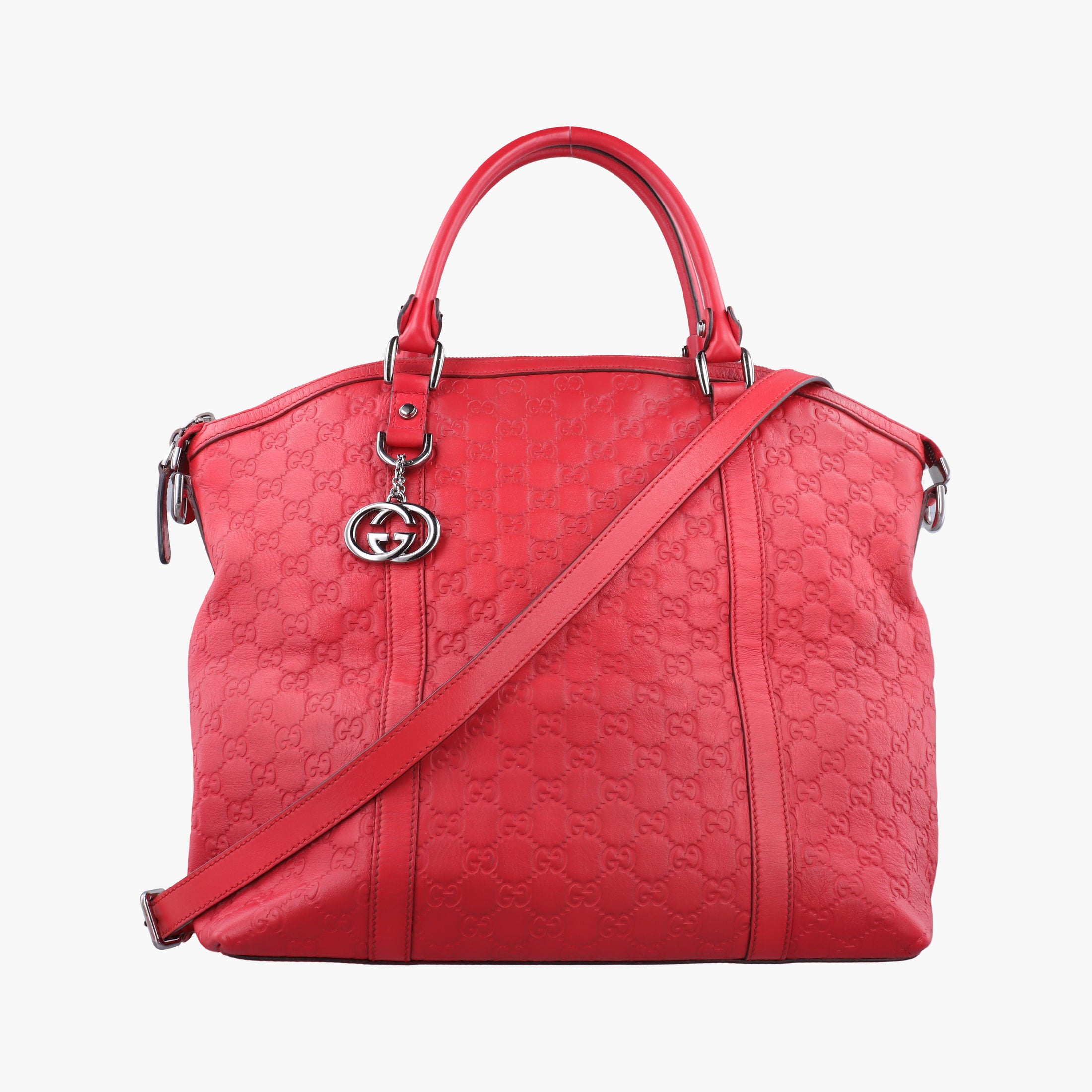 Pre-owned Gucci GG Charm Top Handle Red Leather 339551 shoulderbag | stylenewstar
