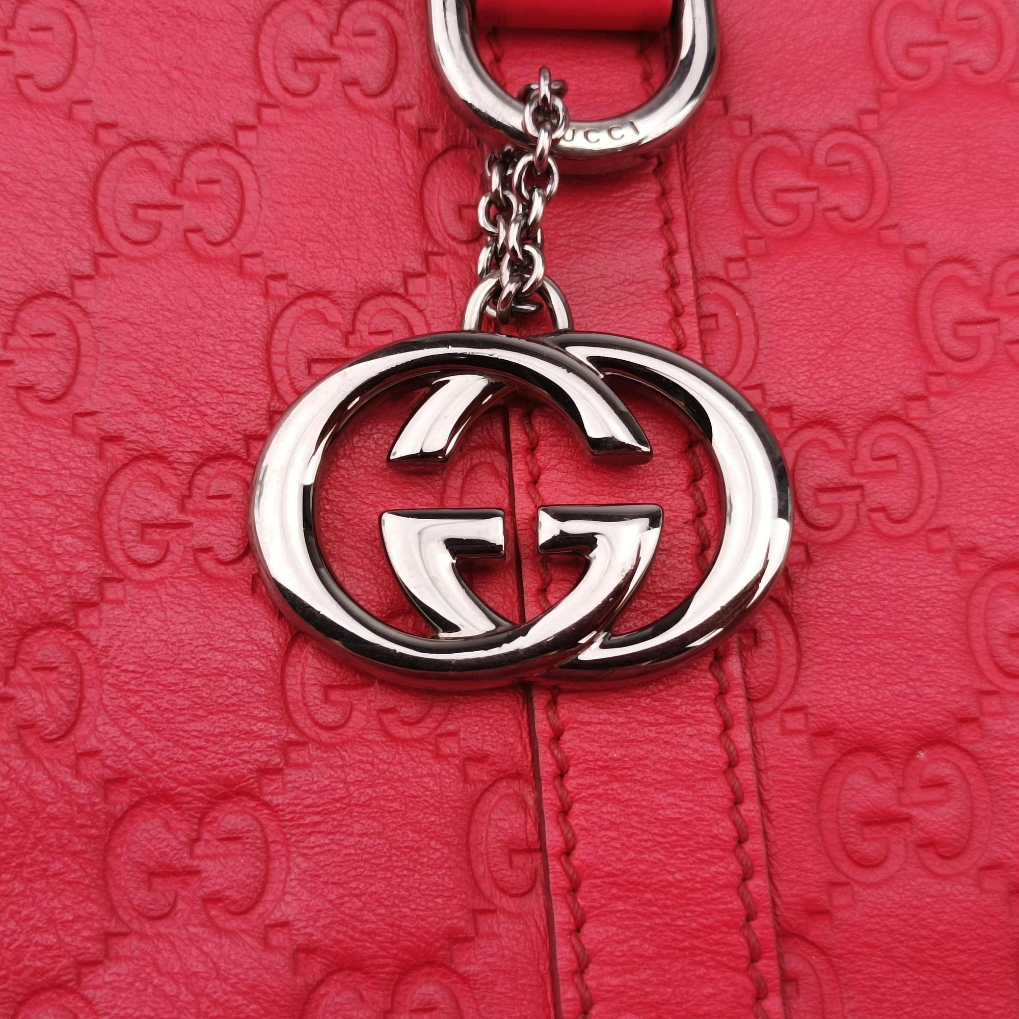 Pre-owned Gucci GG Charm Top Handle Red Leather 339551 shoulderbag | stylenewstar