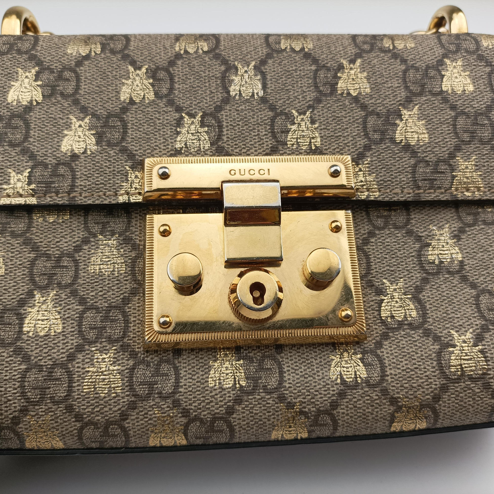 Pre-owned Gucci Padlock Brown PVC coated canvas 409487 shoulderbag | stylenewstar