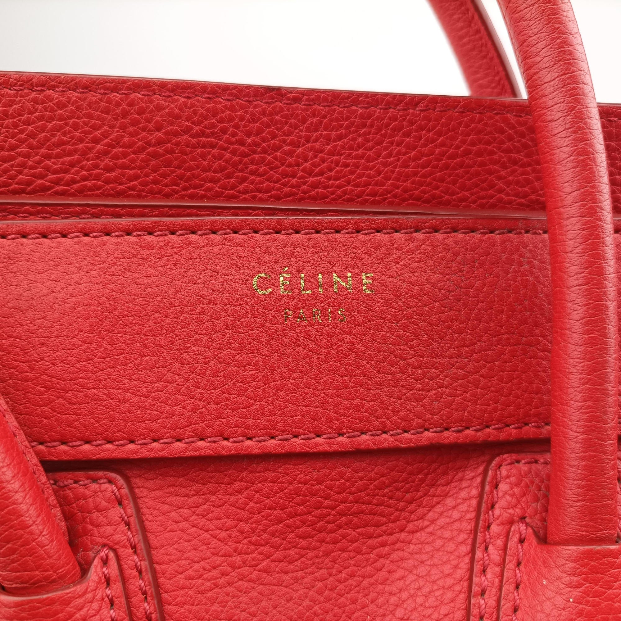 Vintage Celine Luggage Micro shopper Red Leather  handbag | stylenewstar