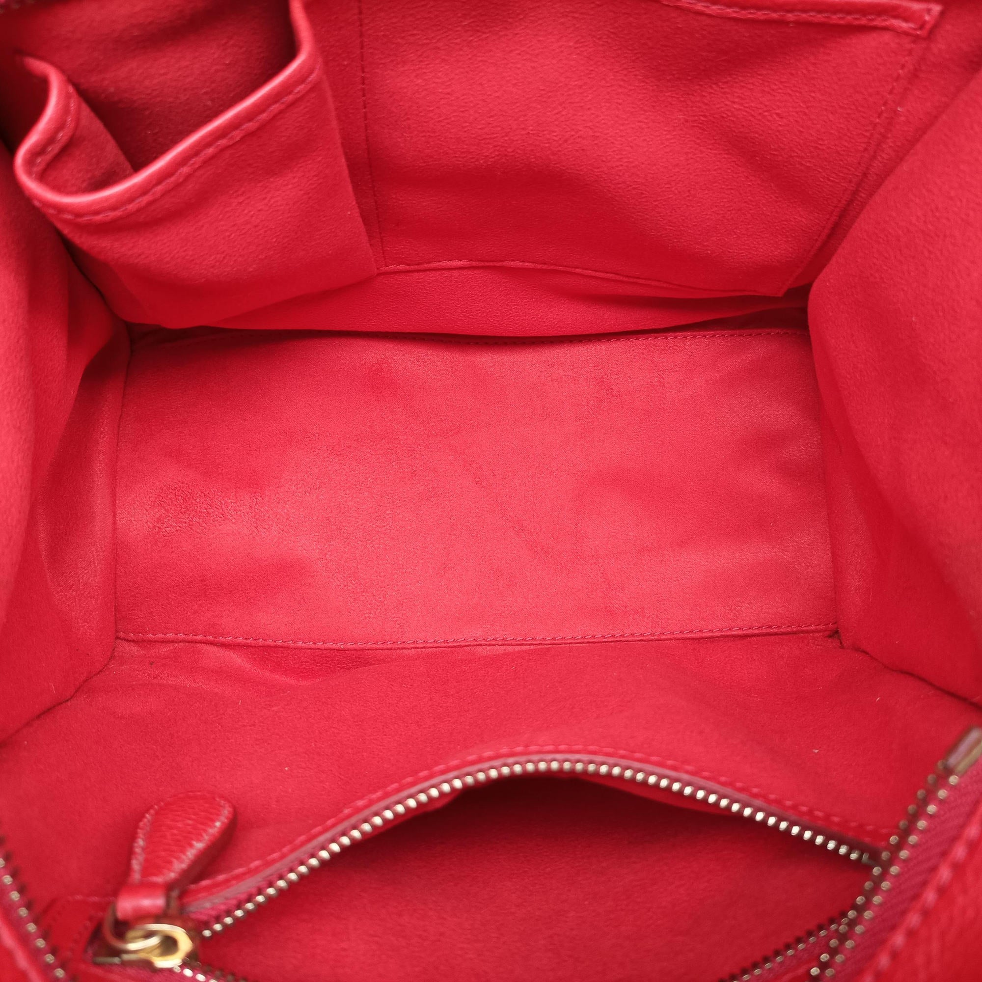 Vintage Celine Luggage Micro shopper Red Leather  handbag | stylenewstar