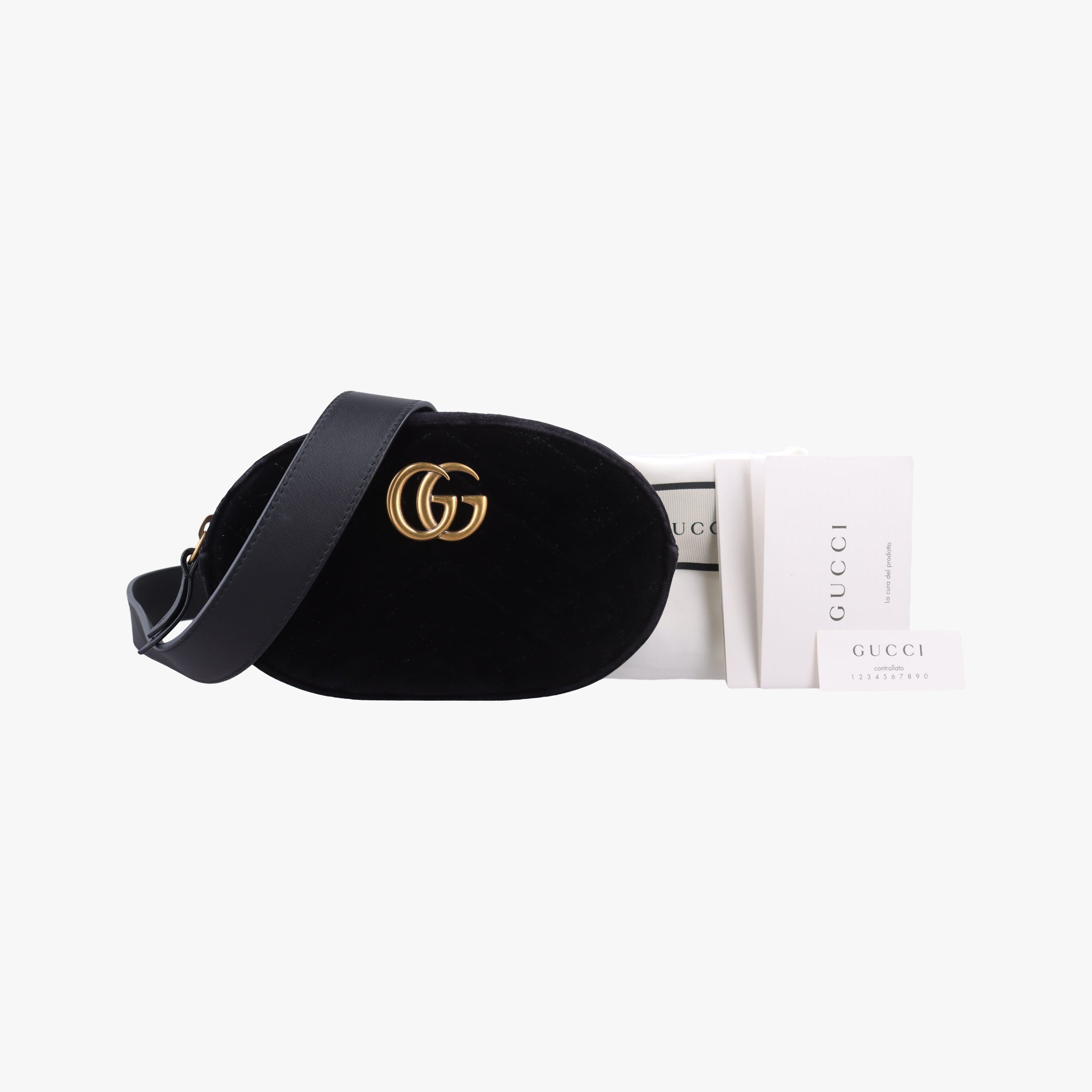 Pre-owned Gucci GG Marmont Black velour 476434 bum bag/waist bag | stylenewstar