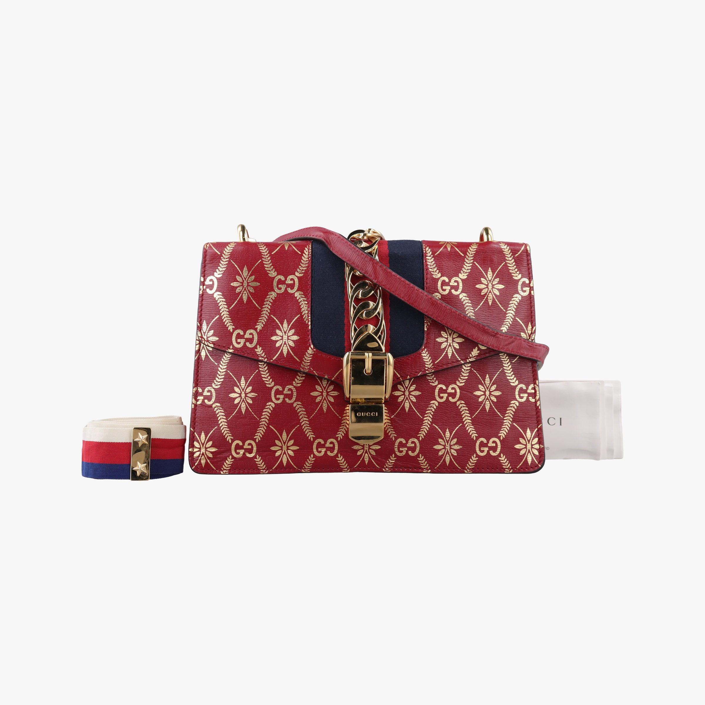Pre-owned Gucci Sylvie red×Multicolour Leather 524405 shoulderbag | stylenewstar