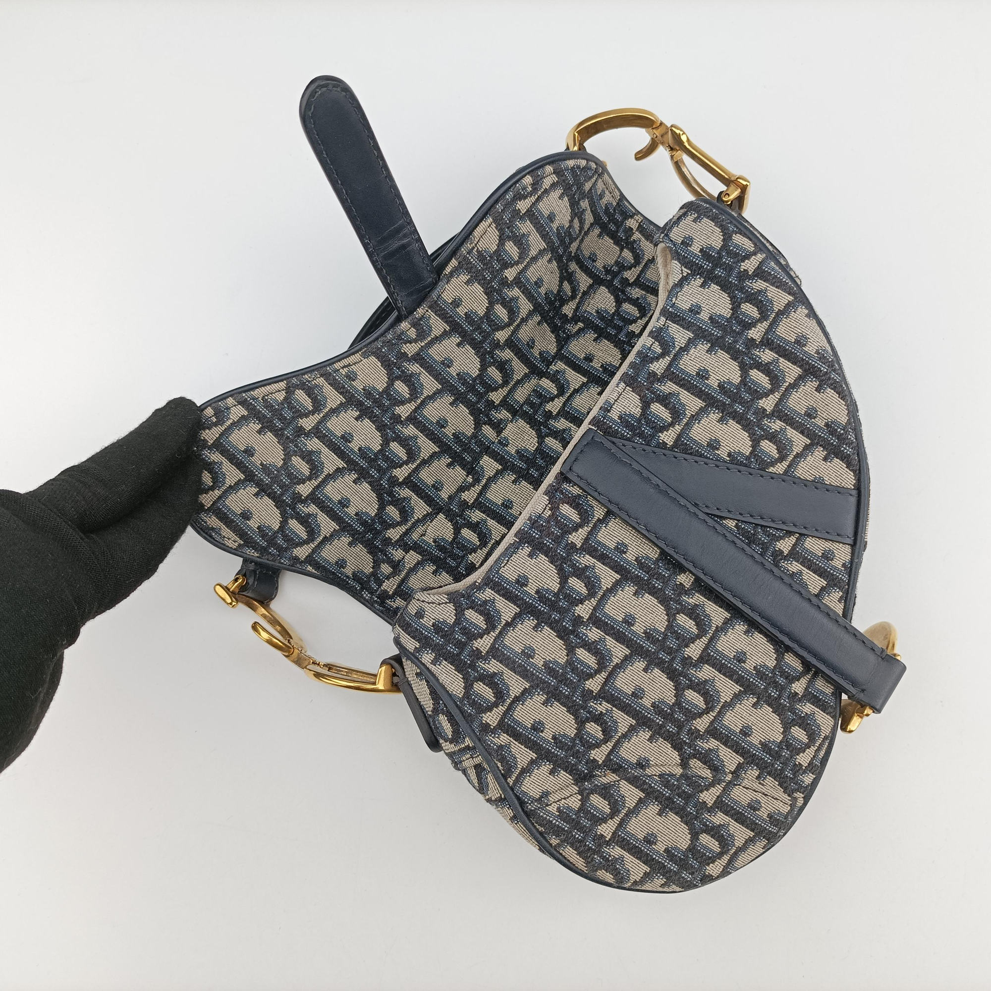 Pre-owned Christian Dior Saddle Navy Jacquard  handbag | stylenewstar