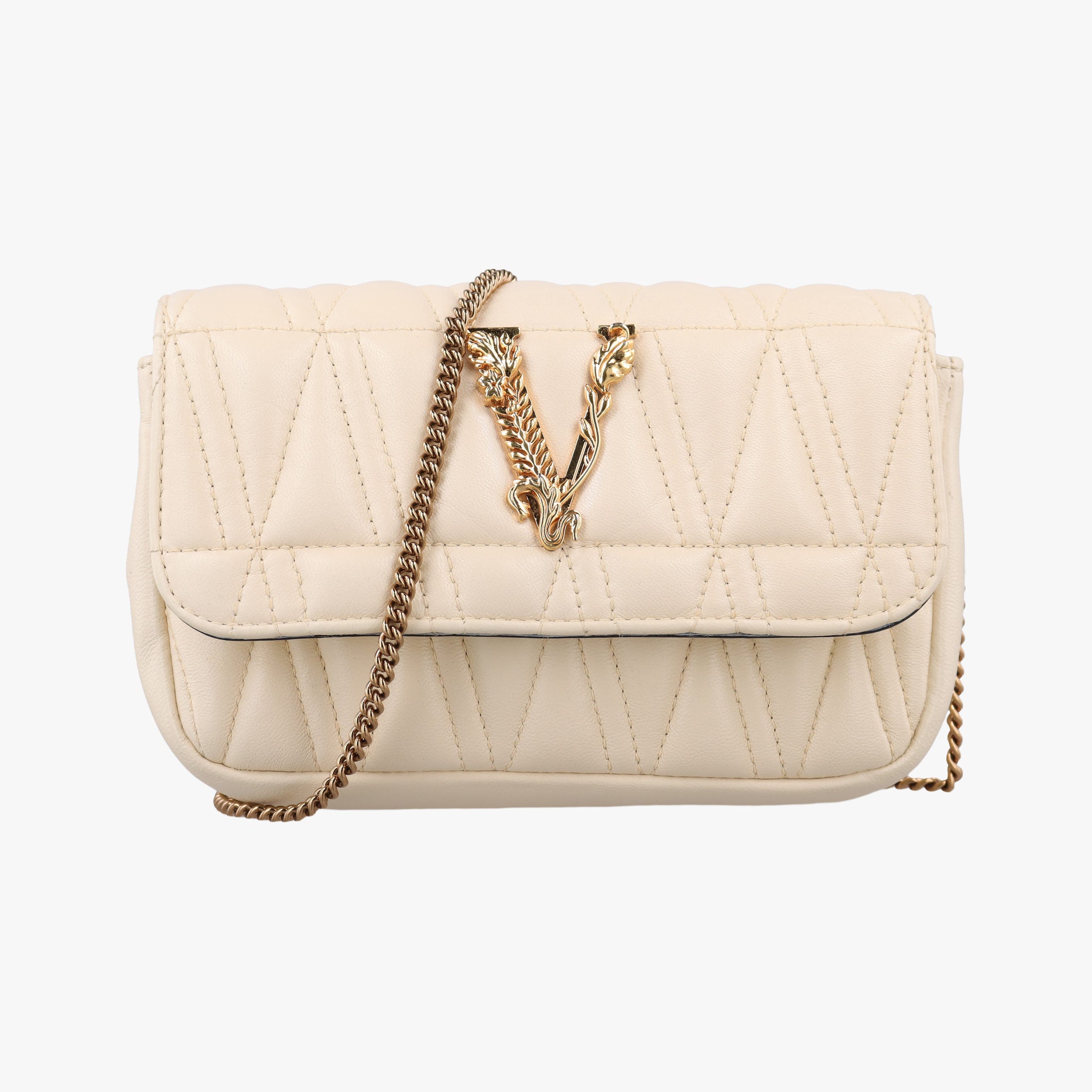 Pre-owned VERSACE Virtus Beige Leather  shoulderbag | stylenewstar