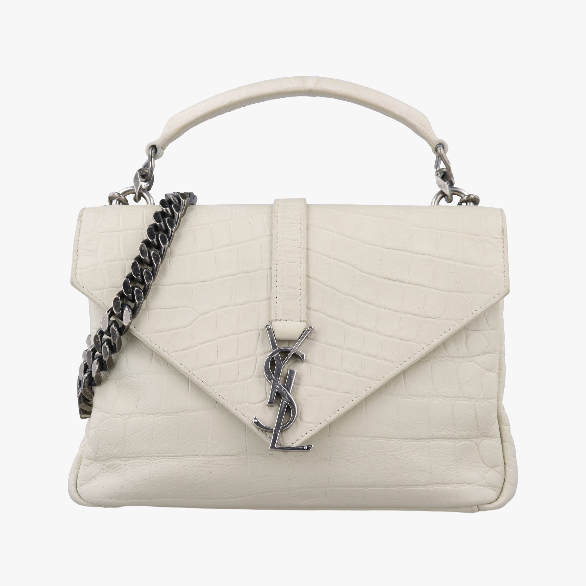 Pre-owned Yves Saint Laurent COLLEGE White Leather 428101 shoulderbag | stylenewstar