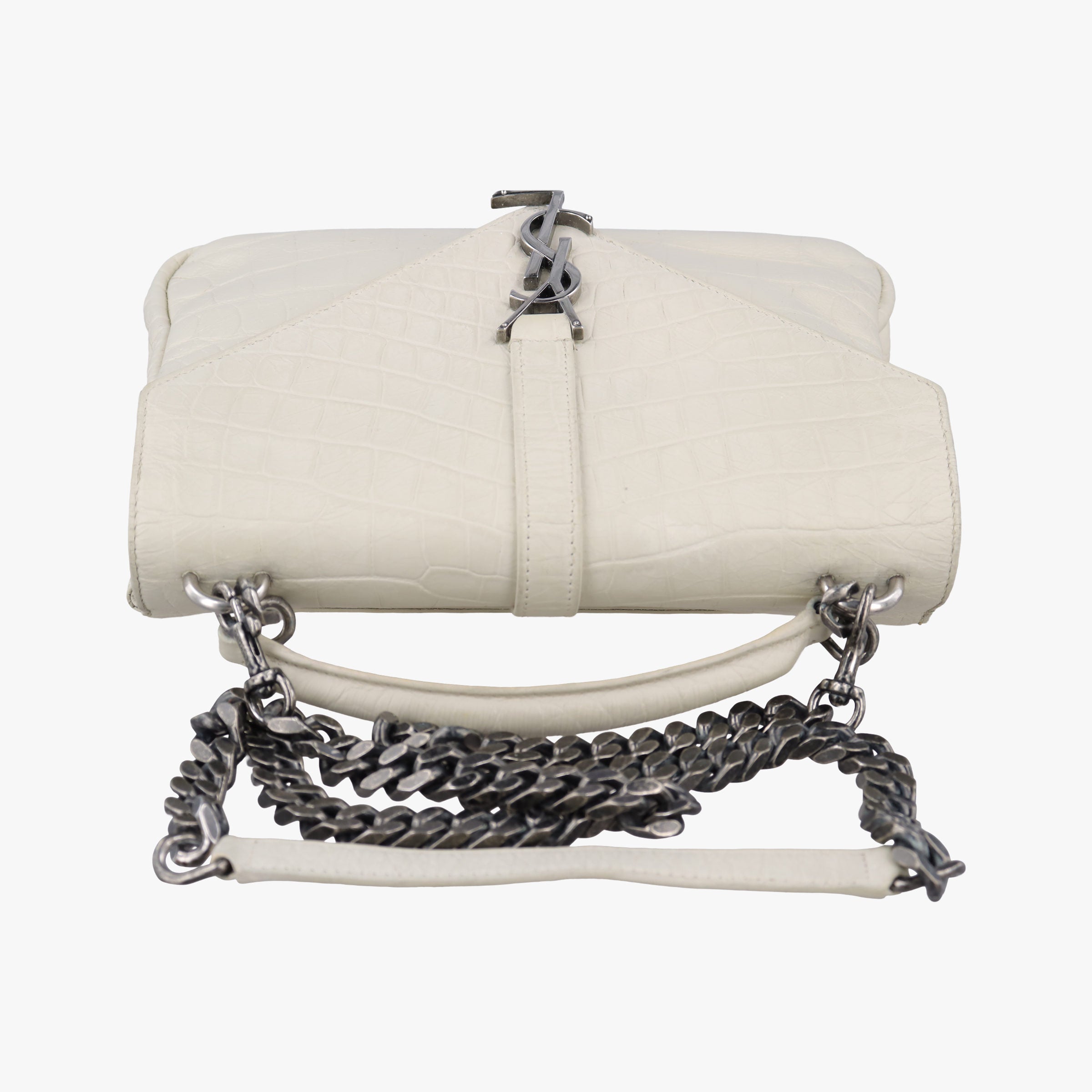 Pre-owned Yves Saint Laurent COLLEGE White Leather 428101 shoulderbag | stylenewstar