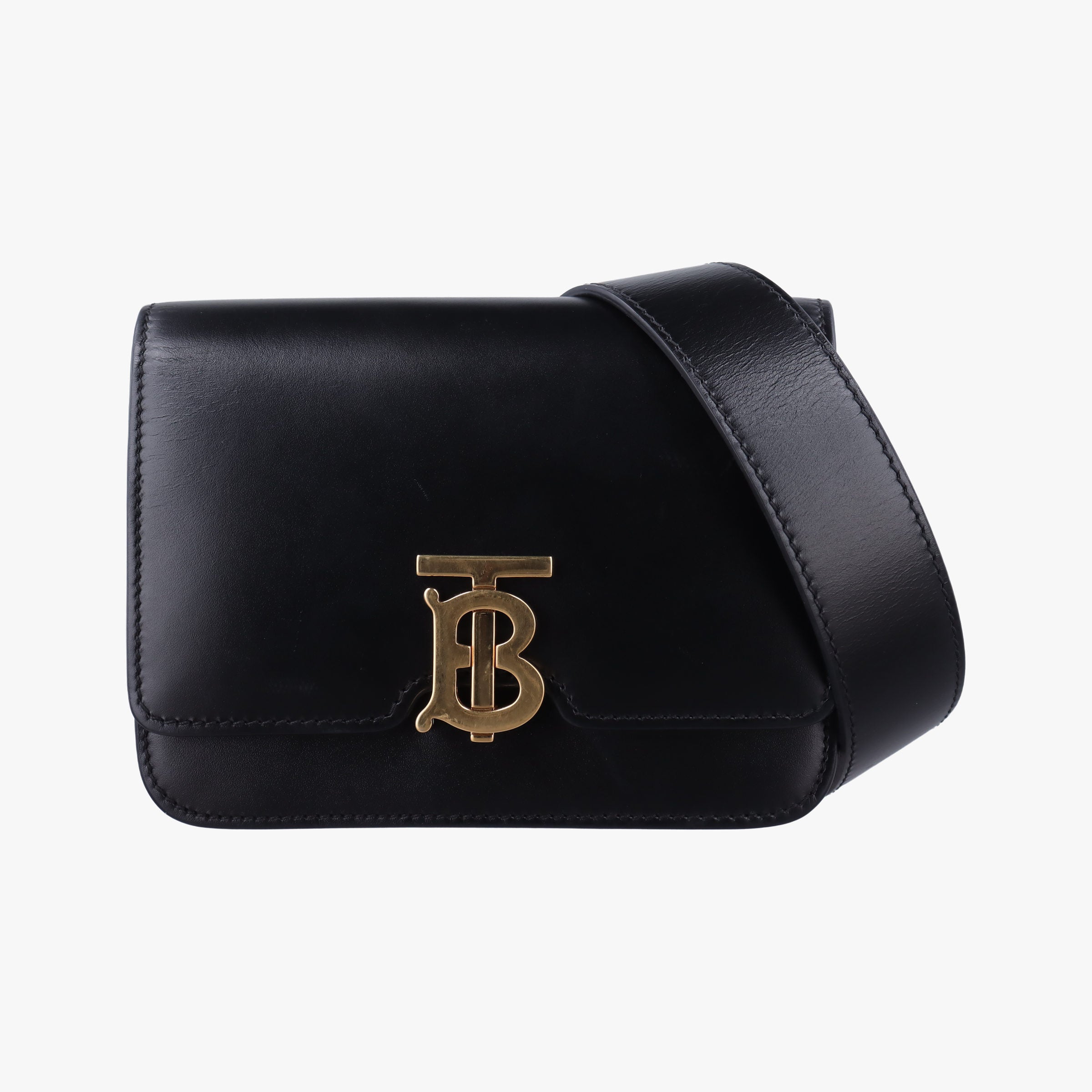 Pre-owned Burberry TB logo Black Leather  bum bag/waist bag | stylenewstar