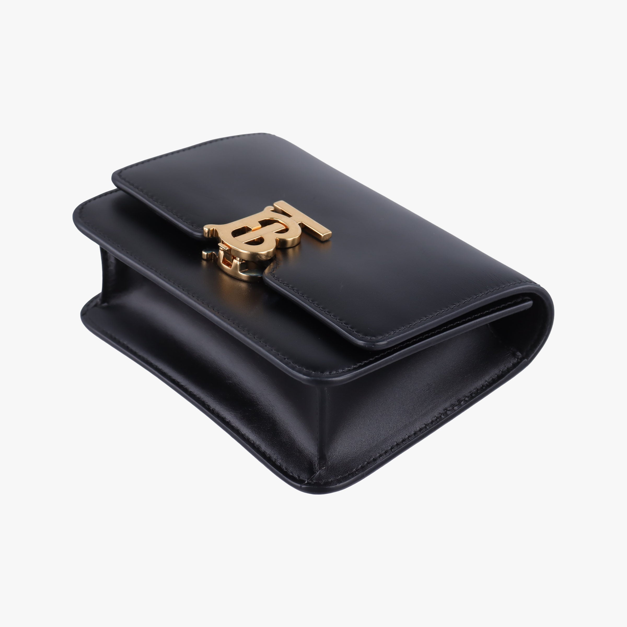 Pre-owned Burberry TB logo Black Leather  bum bag/waist bag | stylenewstar
