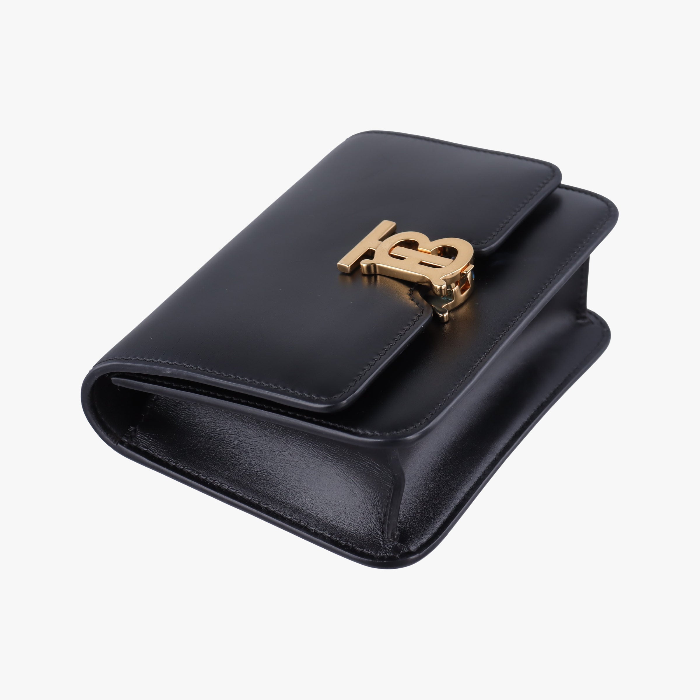 Pre-owned Burberry TB logo Black Leather  bum bag/waist bag | stylenewstar