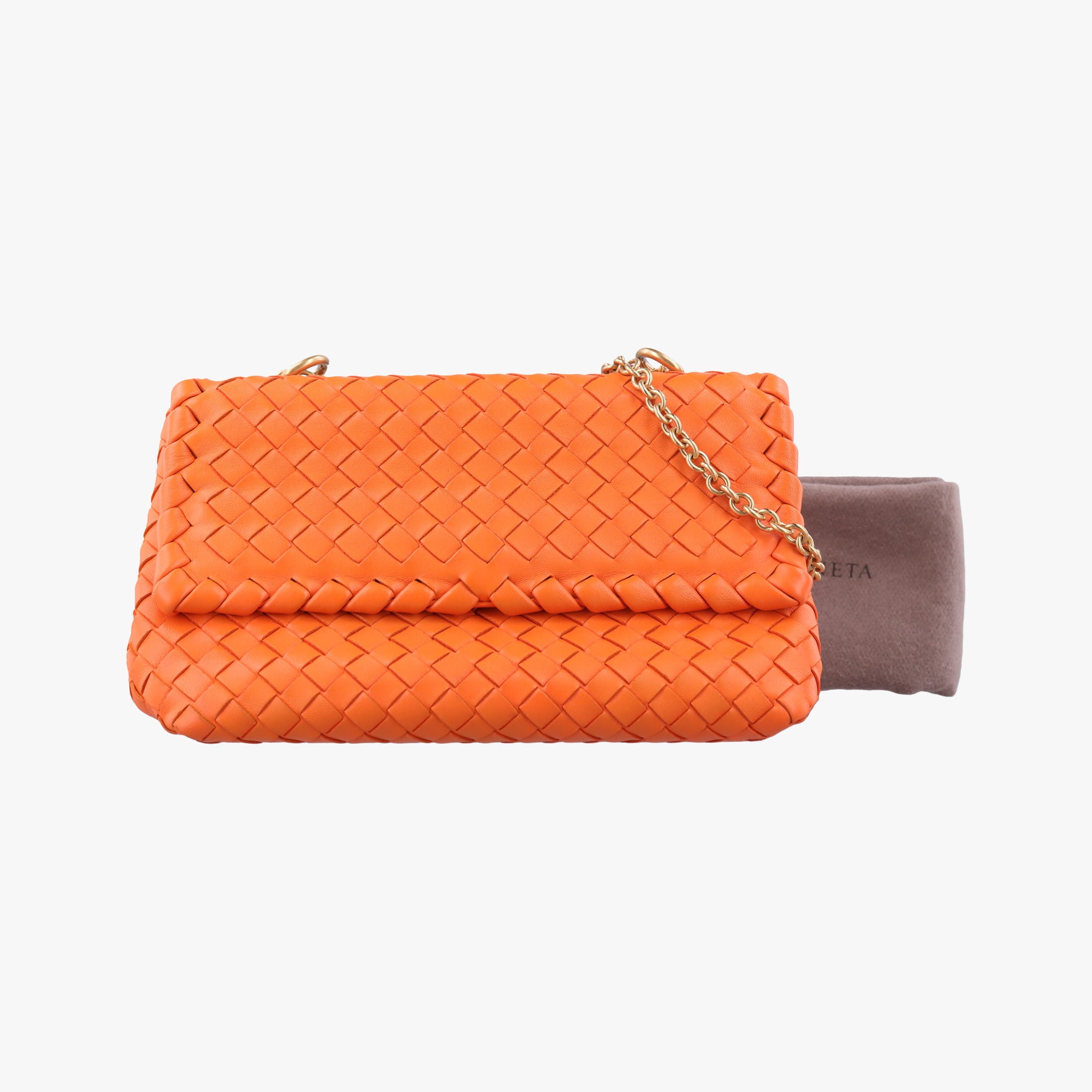 Pre-owned Bottega Veneta Intrecciato Olimpia Orange lambskin  shoulderbag | stylenewstar