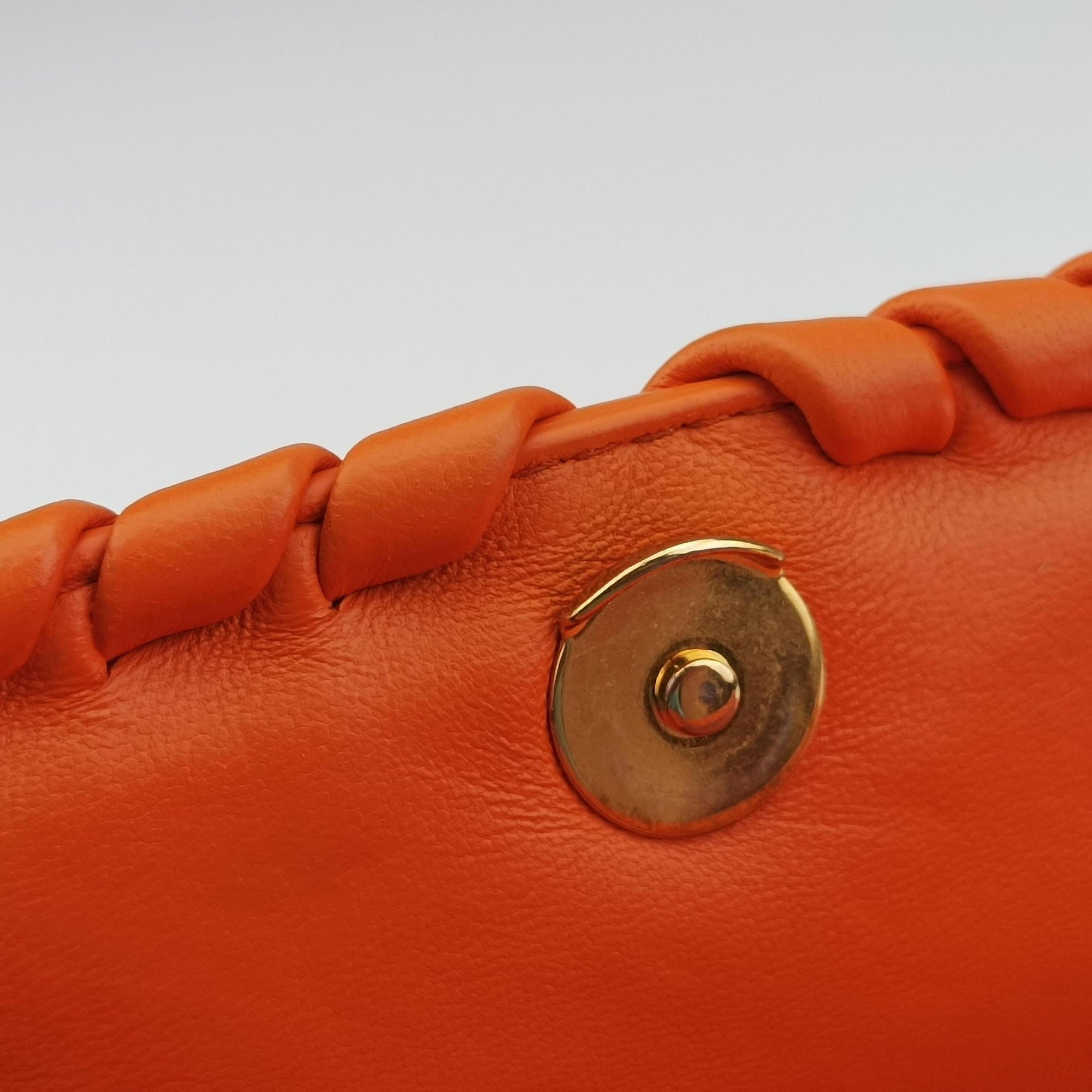 Pre-owned Bottega Veneta Intrecciato Olimpia Orange lambskin  shoulderbag | stylenewstar