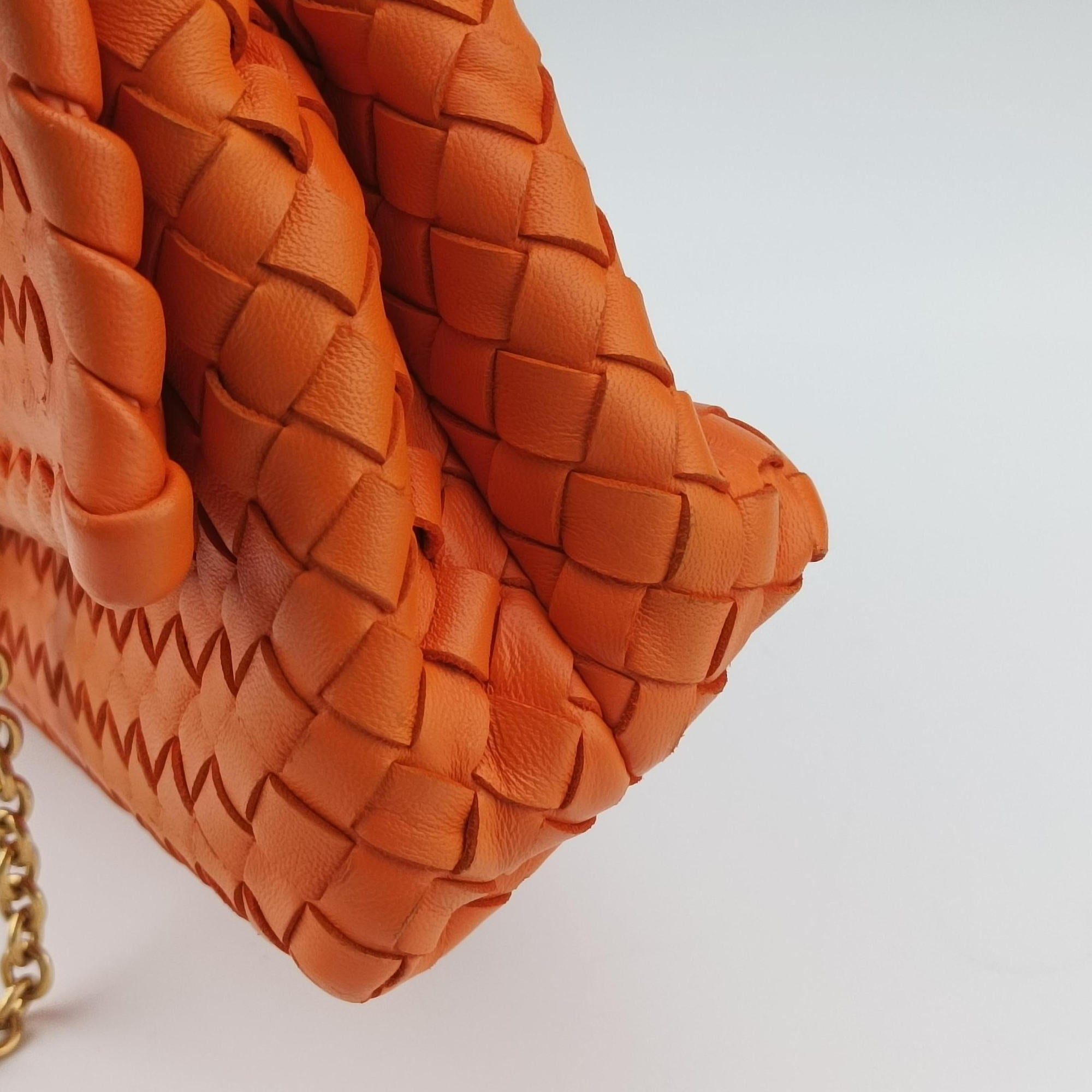 Pre-owned Bottega Veneta Intrecciato Olimpia Orange lambskin  shoulderbag | stylenewstar