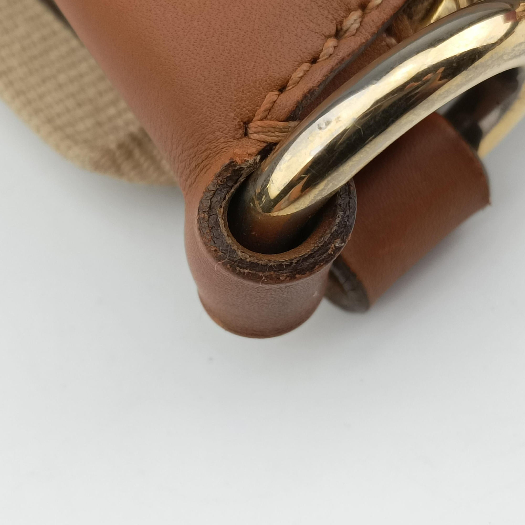 Pre-owned Prada triangle logo Green x brown Nylon x leather  shoulderbag | stylenewstar
