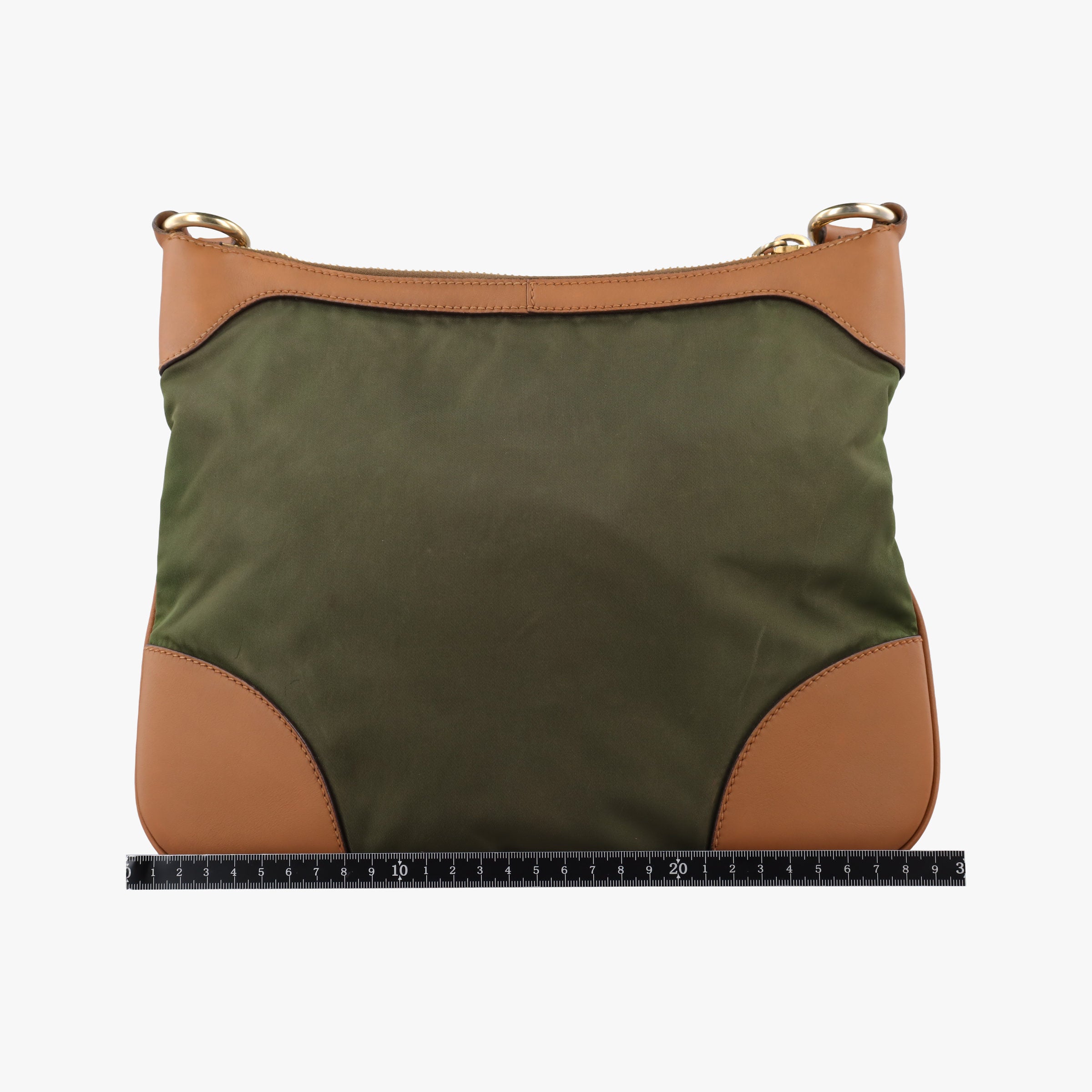 Pre-owned Prada triangle logo Green x brown Nylon x leather  shoulderbag | stylenewstar