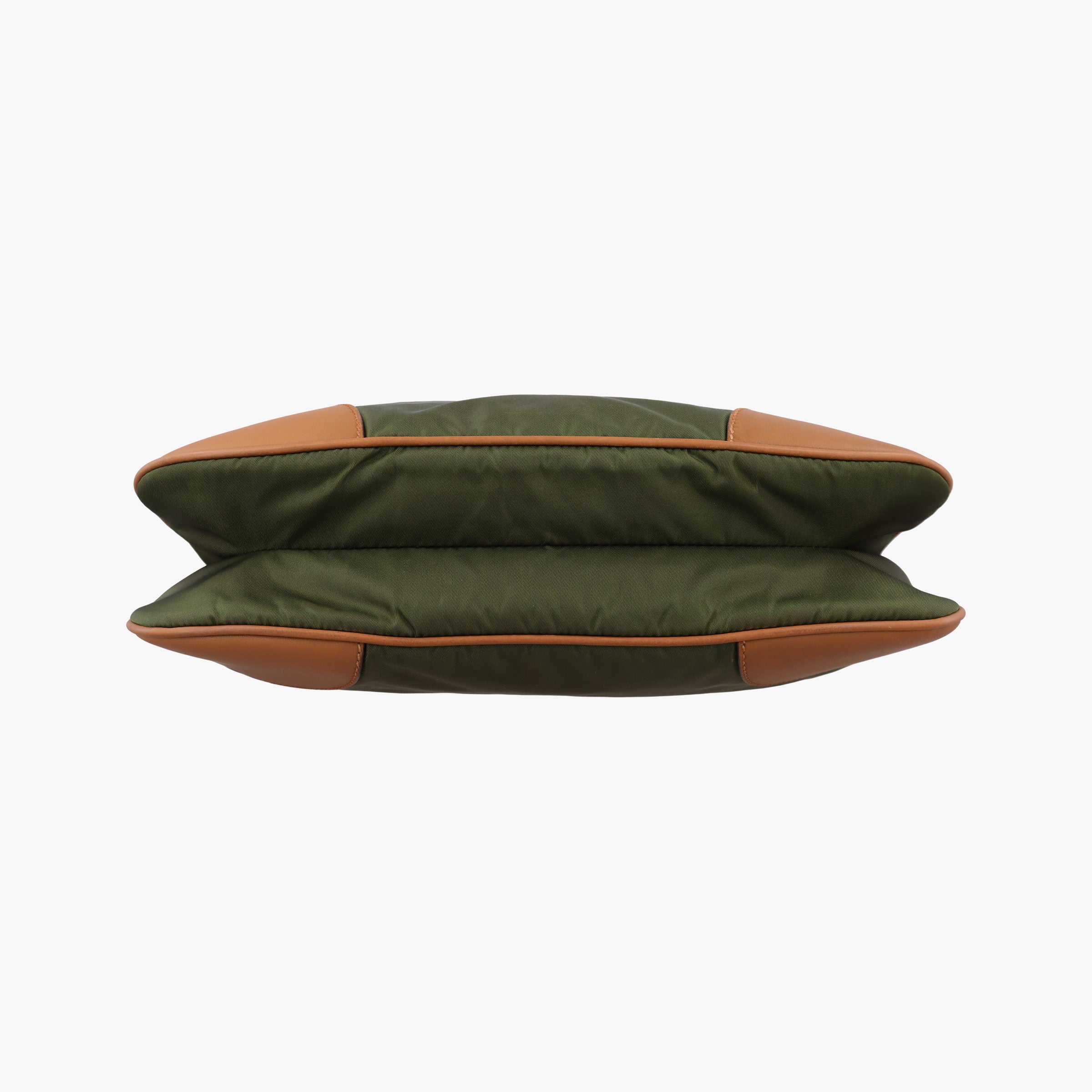Pre-owned Prada triangle logo Green x brown Nylon x leather  shoulderbag | stylenewstar