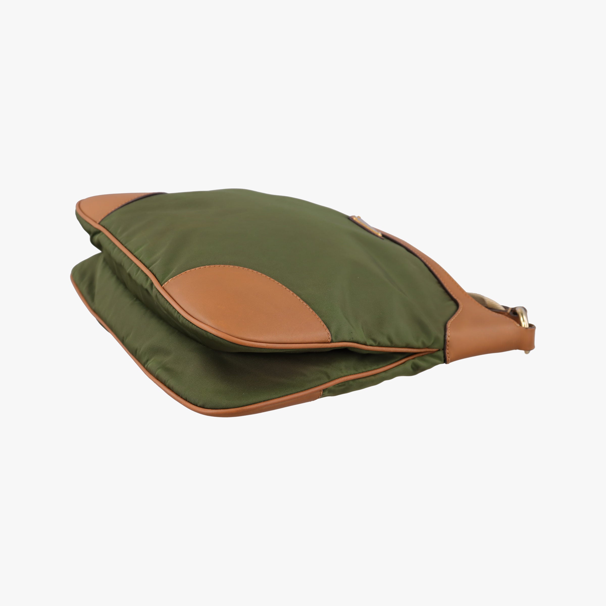 Pre-owned Prada triangle logo Green x brown Nylon x leather  shoulderbag | stylenewstar