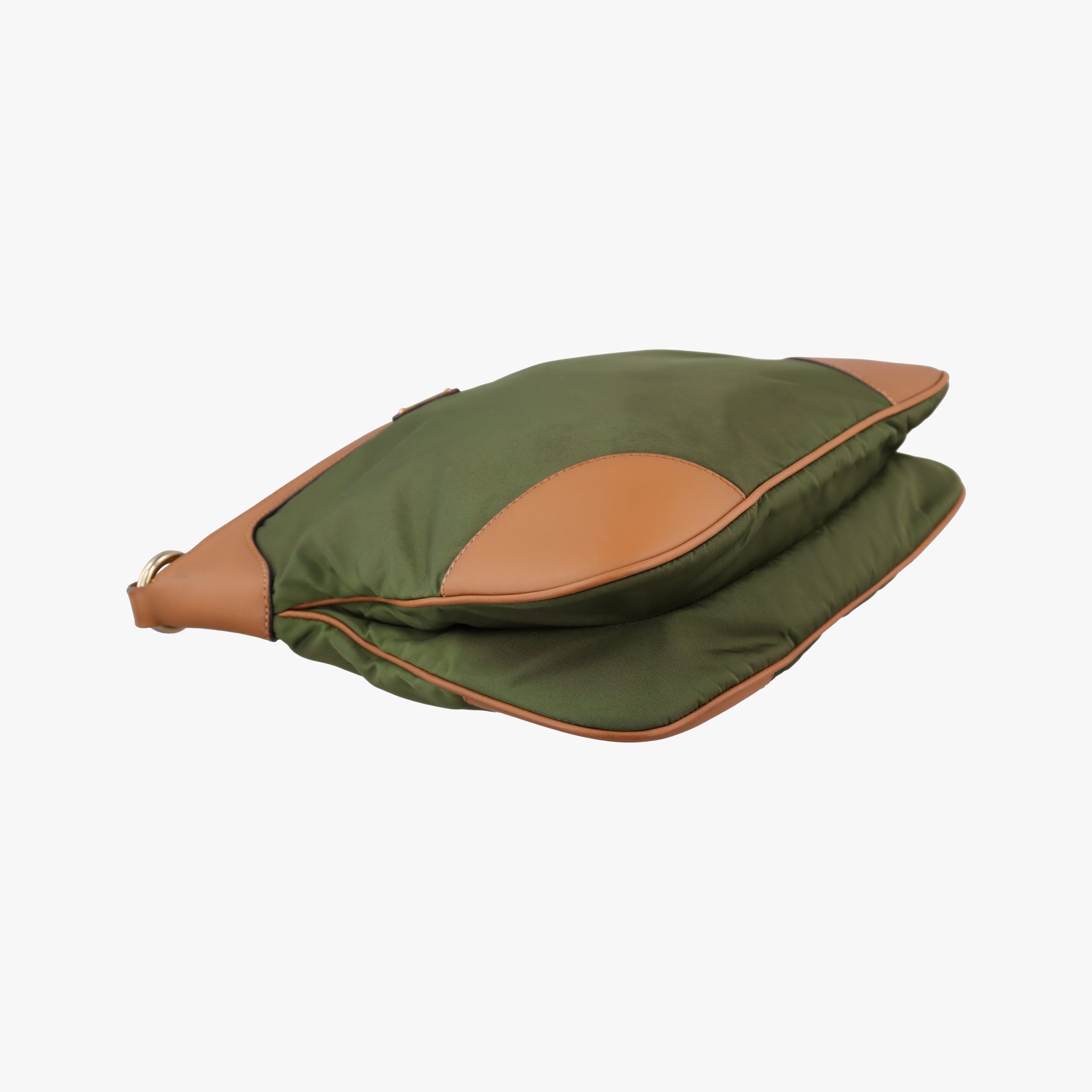 Pre-owned Prada triangle logo Green x brown Nylon x leather  shoulderbag | stylenewstar