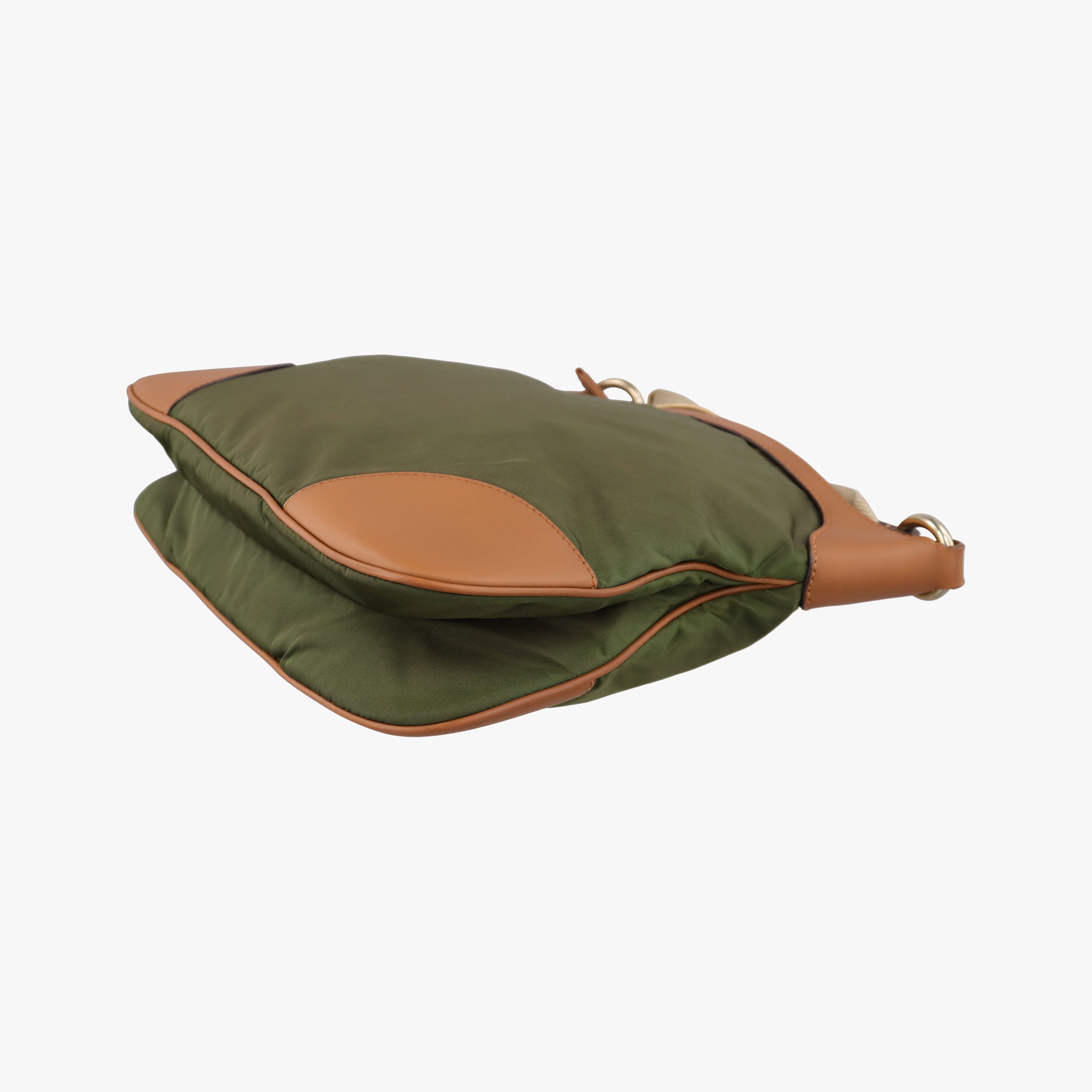 Pre-owned Prada triangle logo Green x brown Nylon x leather  shoulderbag | stylenewstar