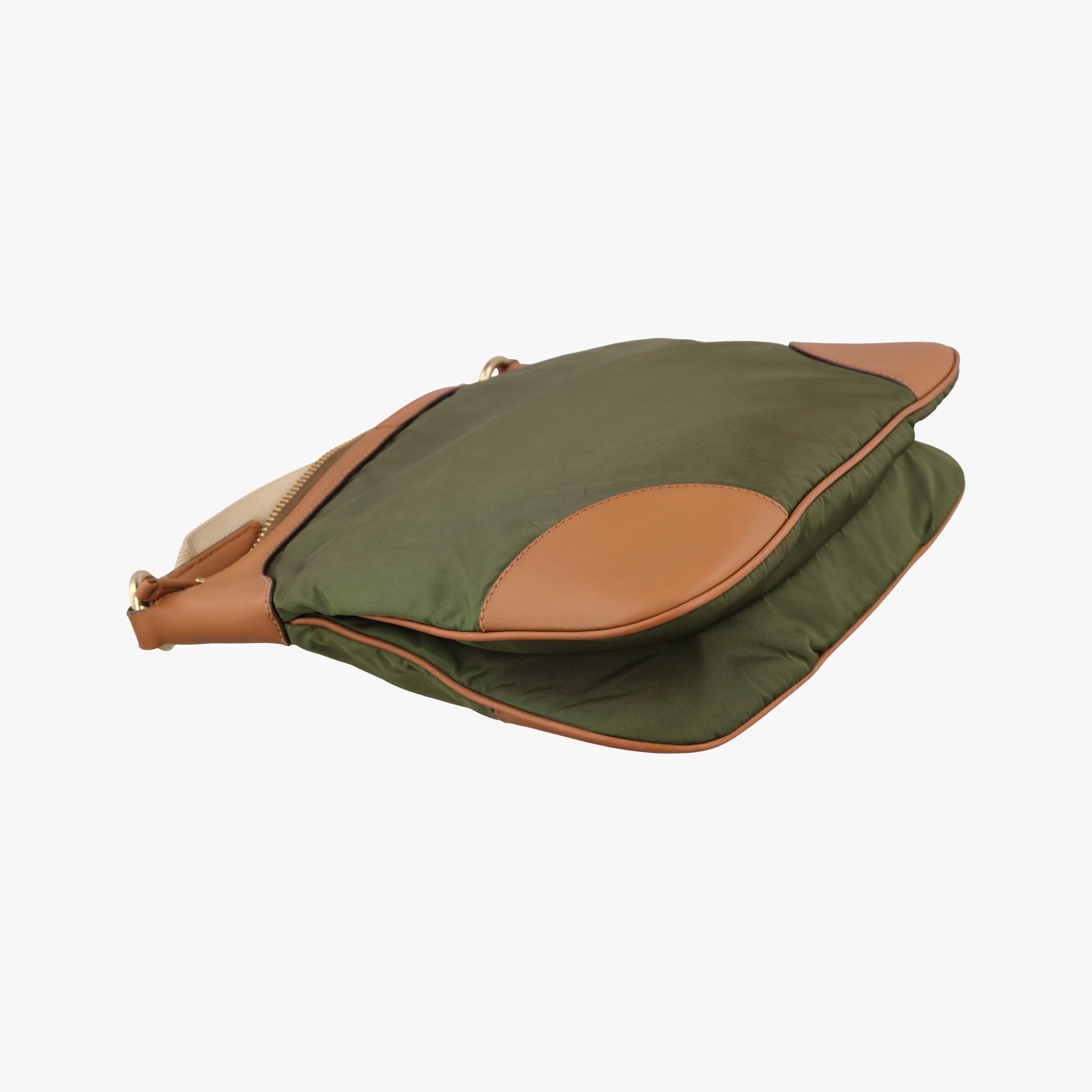 Pre-owned Prada triangle logo Green x brown Nylon x leather  shoulderbag | stylenewstar