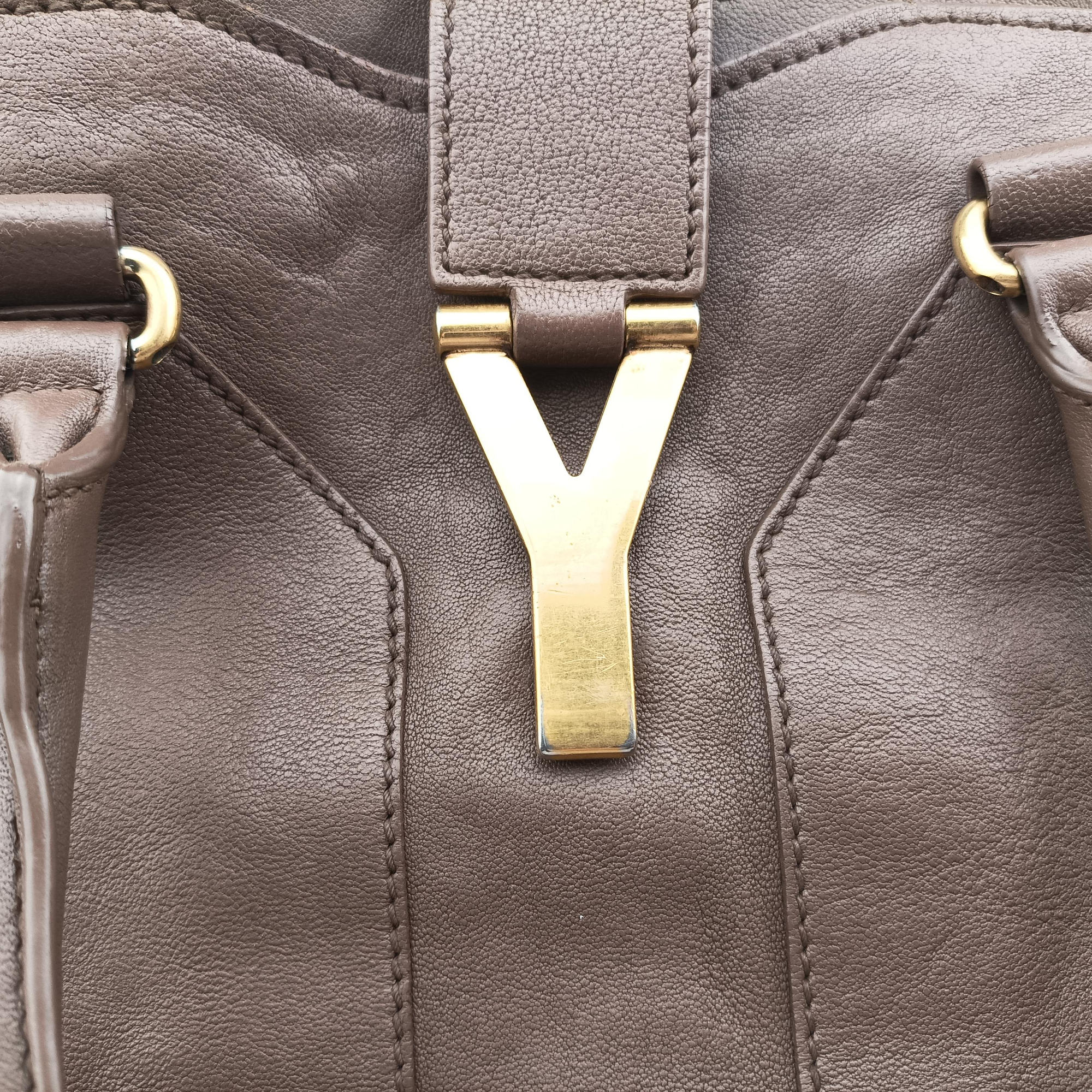 Pre-owned Yves Saint Laurent Y LIGNE Petit Cabas Brown Leather 275091 handbag | stylenewstar