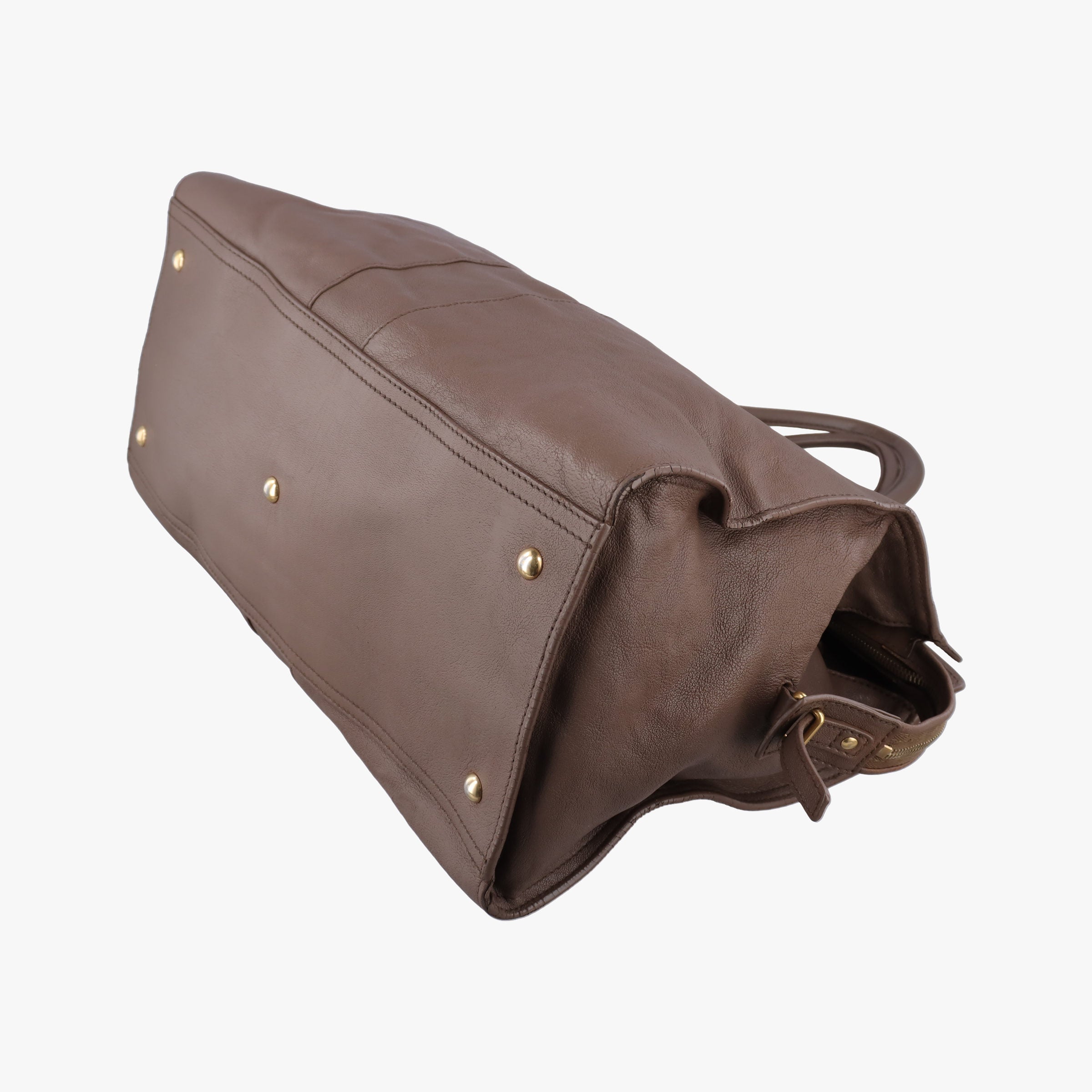Pre-owned Yves Saint Laurent Y LIGNE Petit Cabas Brown Leather 275091 handbag | stylenewstar