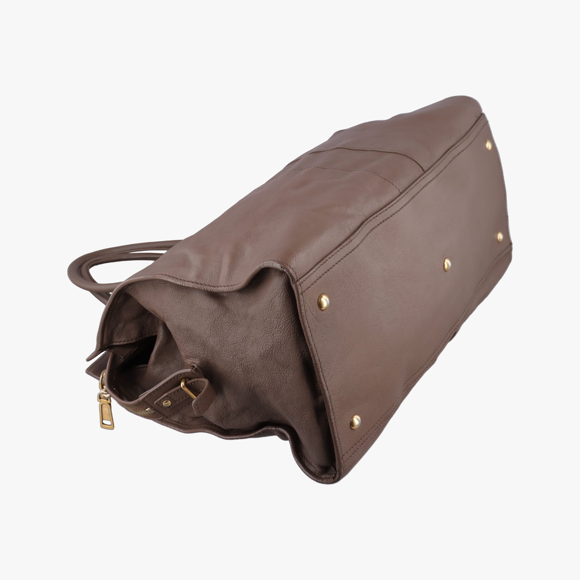 Pre-owned Yves Saint Laurent Y LIGNE Petit Cabas Brown Leather 275091 handbag | stylenewstar